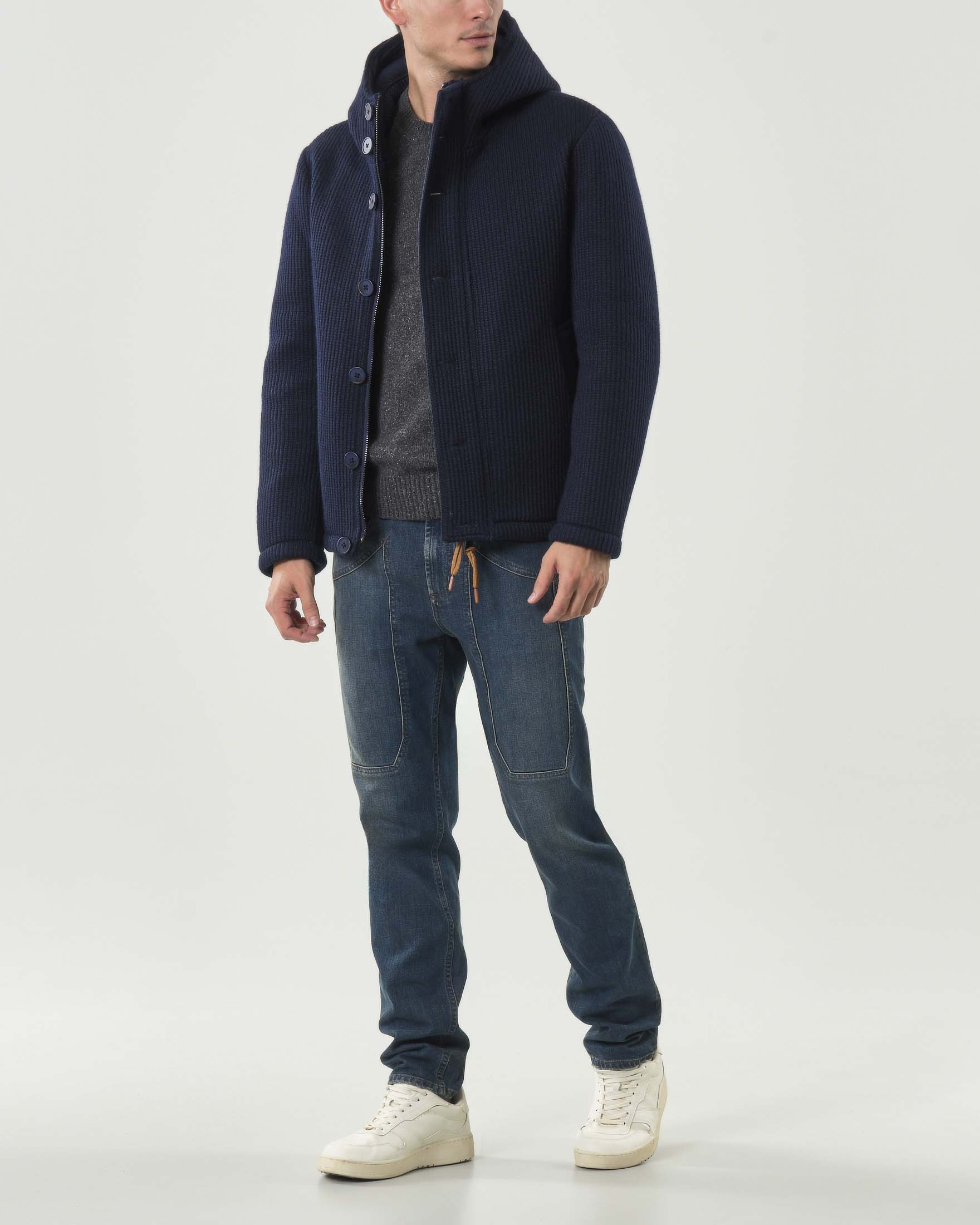 Giubbino A.F.F. blu in maglia a coste con cappuccio e bottoni