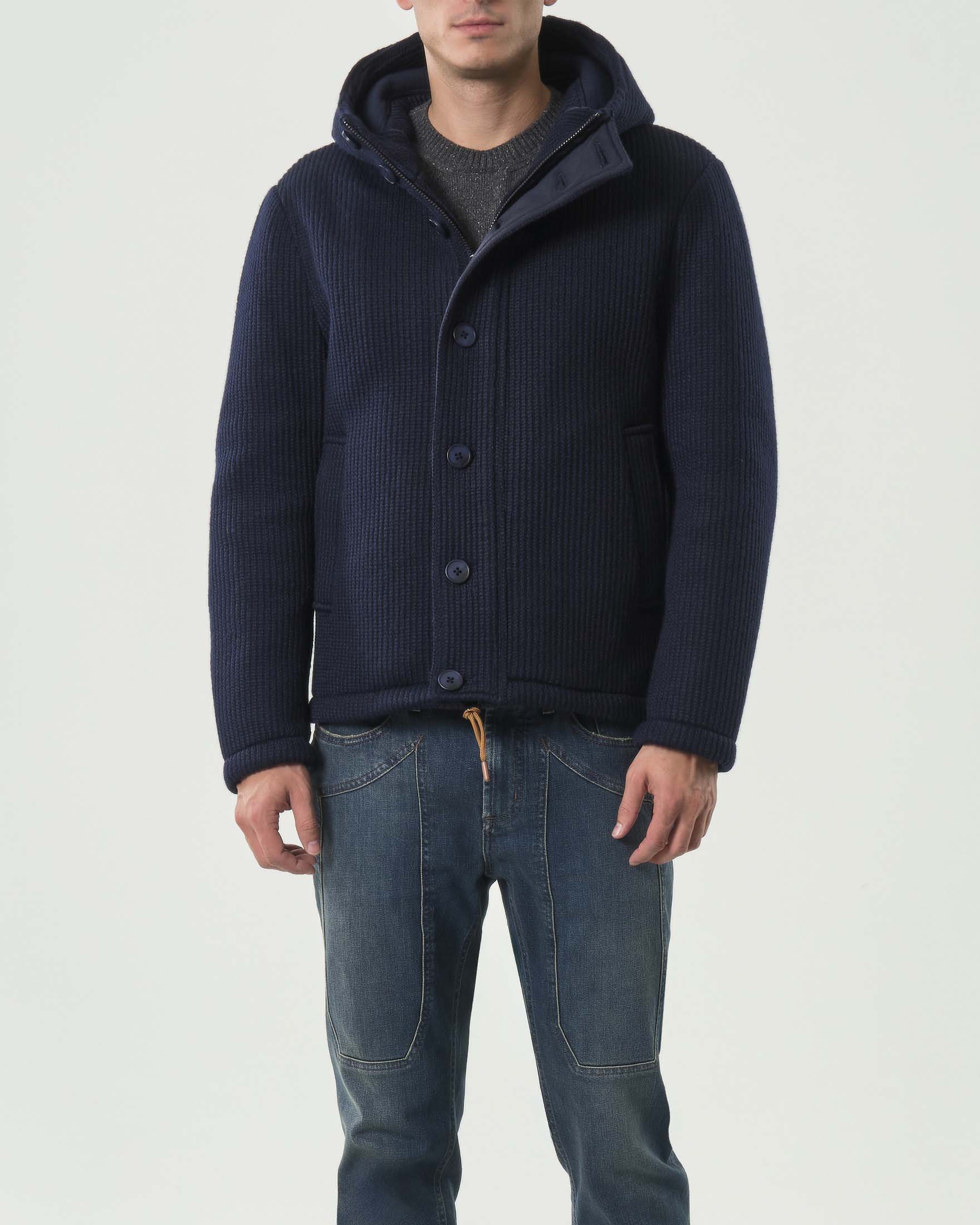 Giubbino A.F.F. blu in maglia a coste con cappuccio e bottoni image