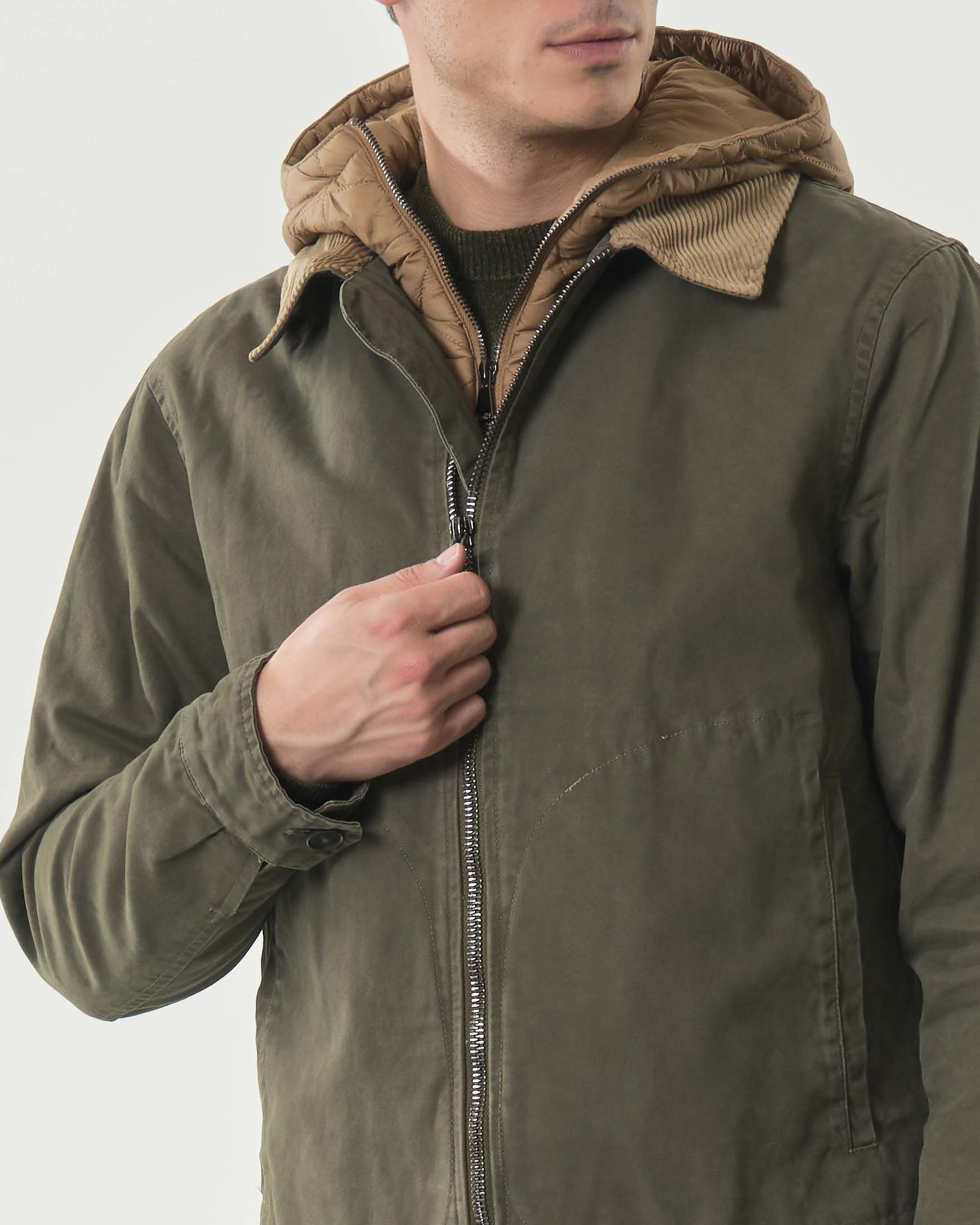 Giacca A.F.F. verde militare in cotone con davantino e cappuccio kaki staccabile image