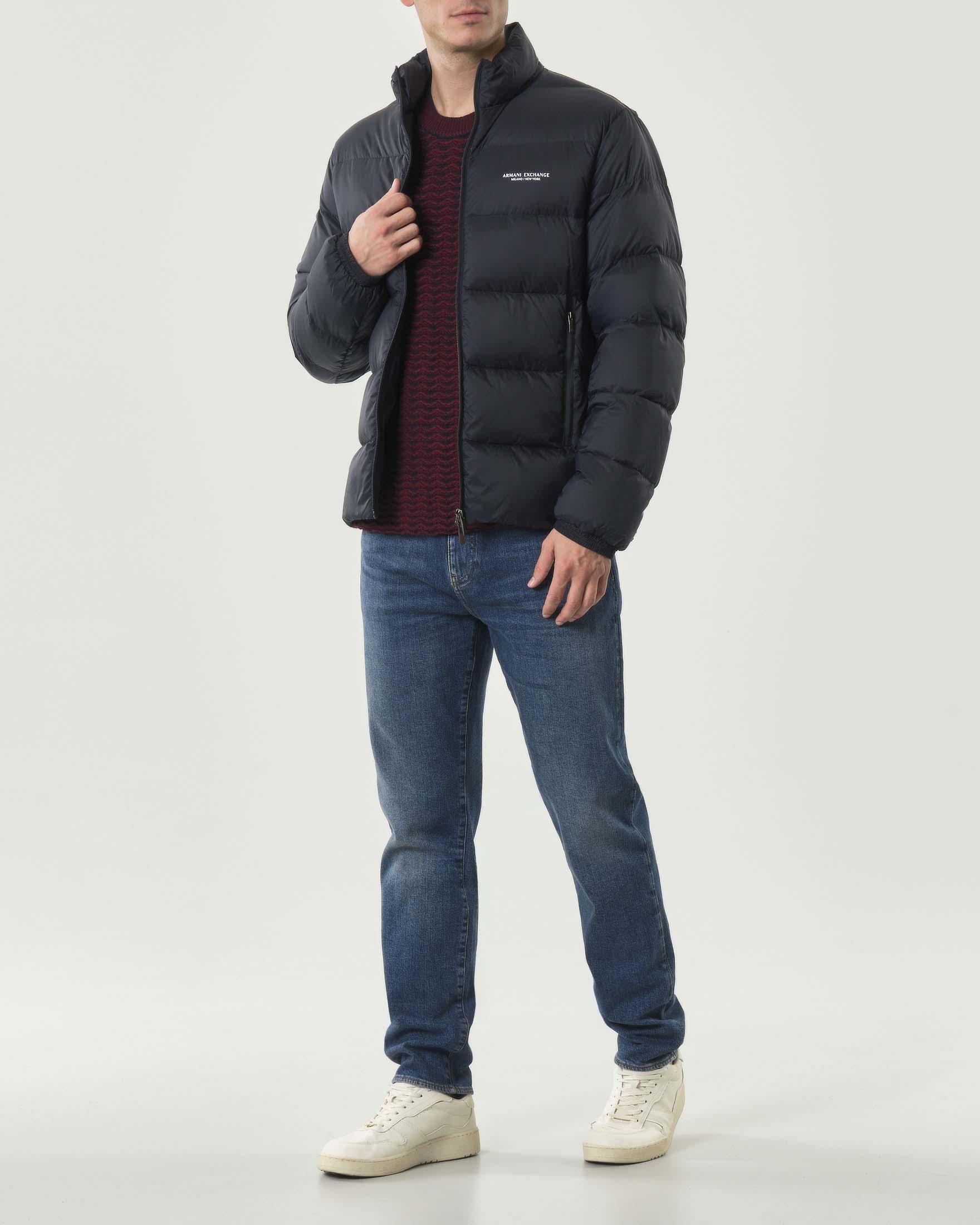 Piumino Armani Exchange blu con logo piccolo stampato