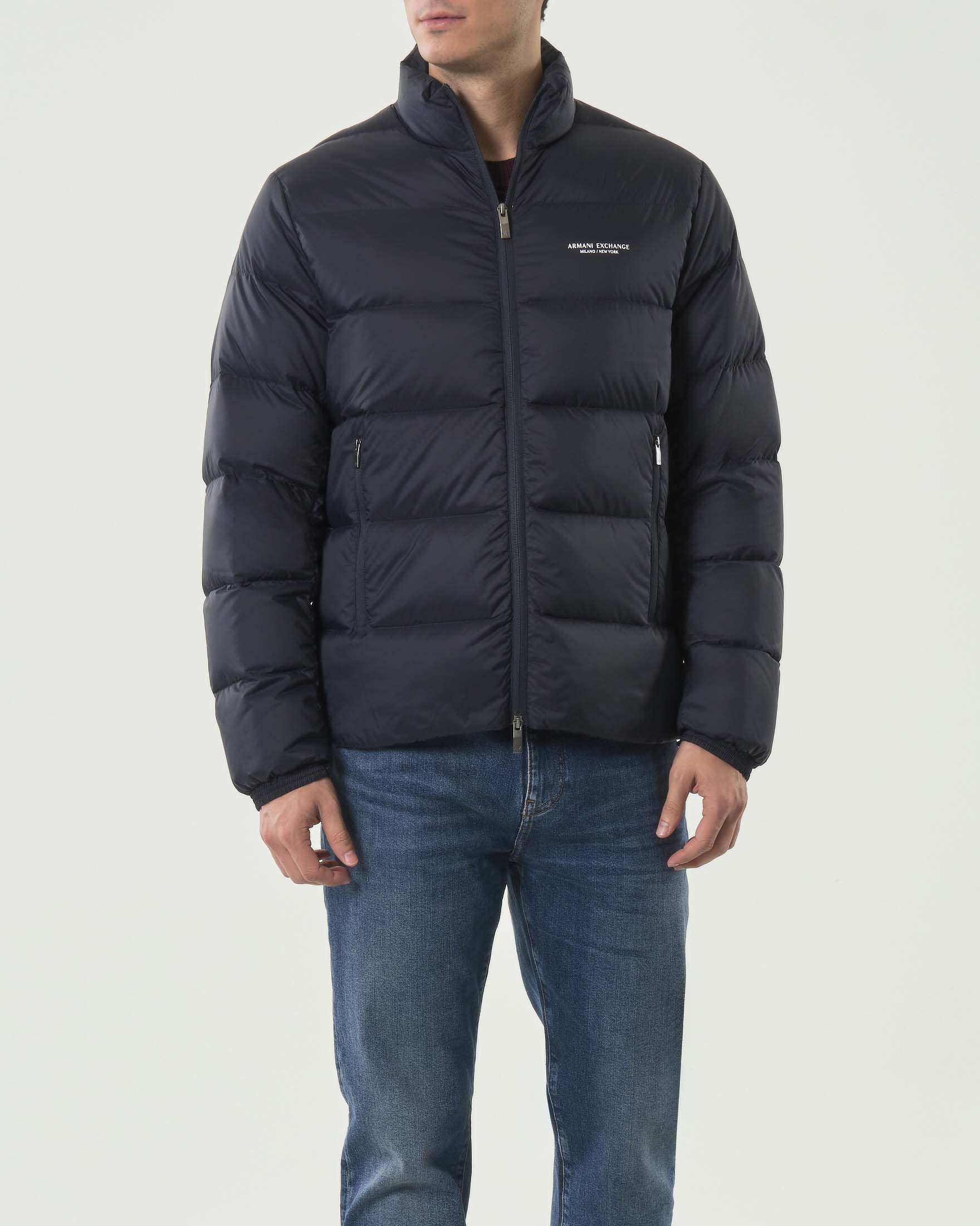 Piumino Armani Exchange blu con logo piccolo stampato image