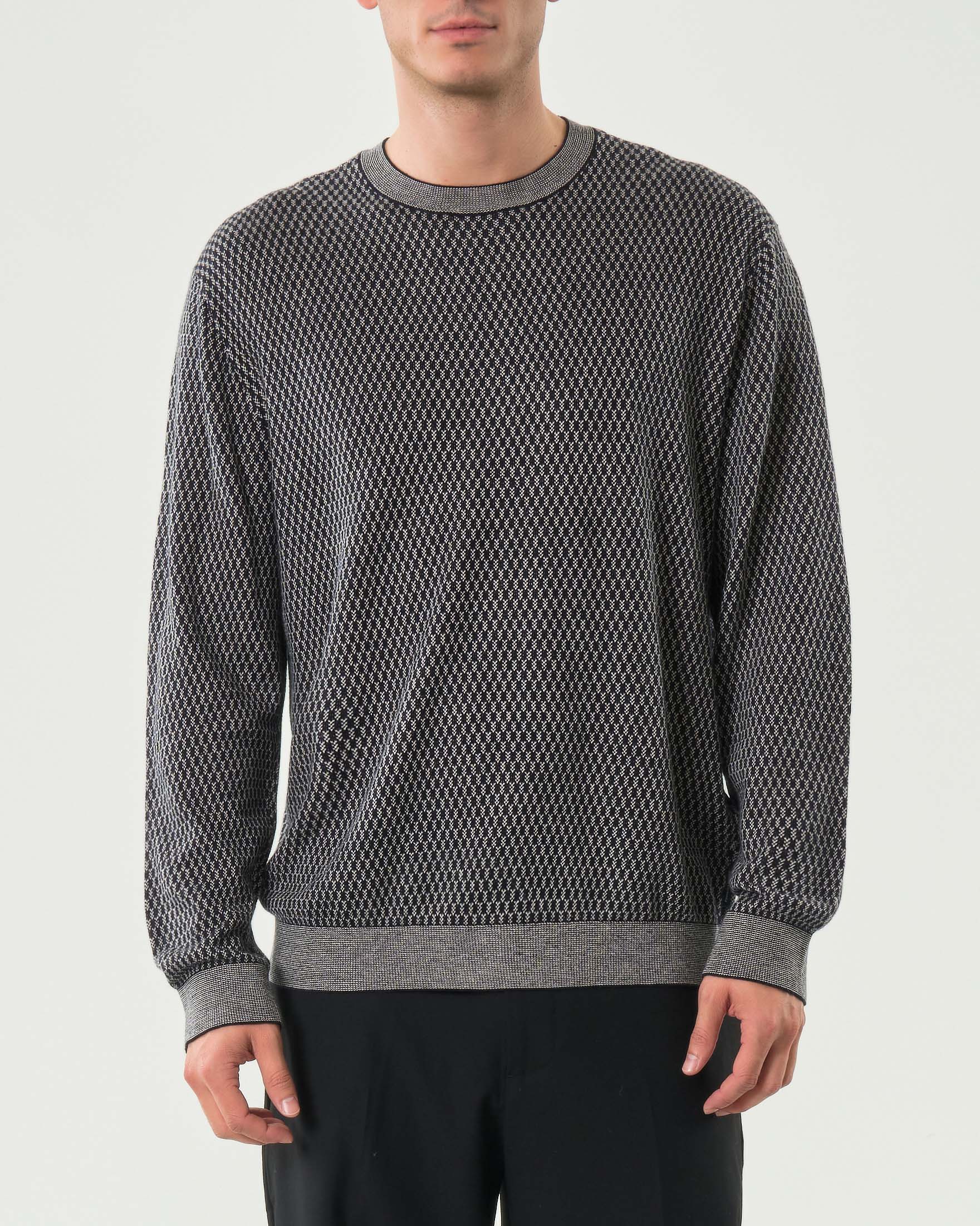 Maglia girocollo Armani Exchange in misto cotone viscosa e seta ad armatura blu e bianca