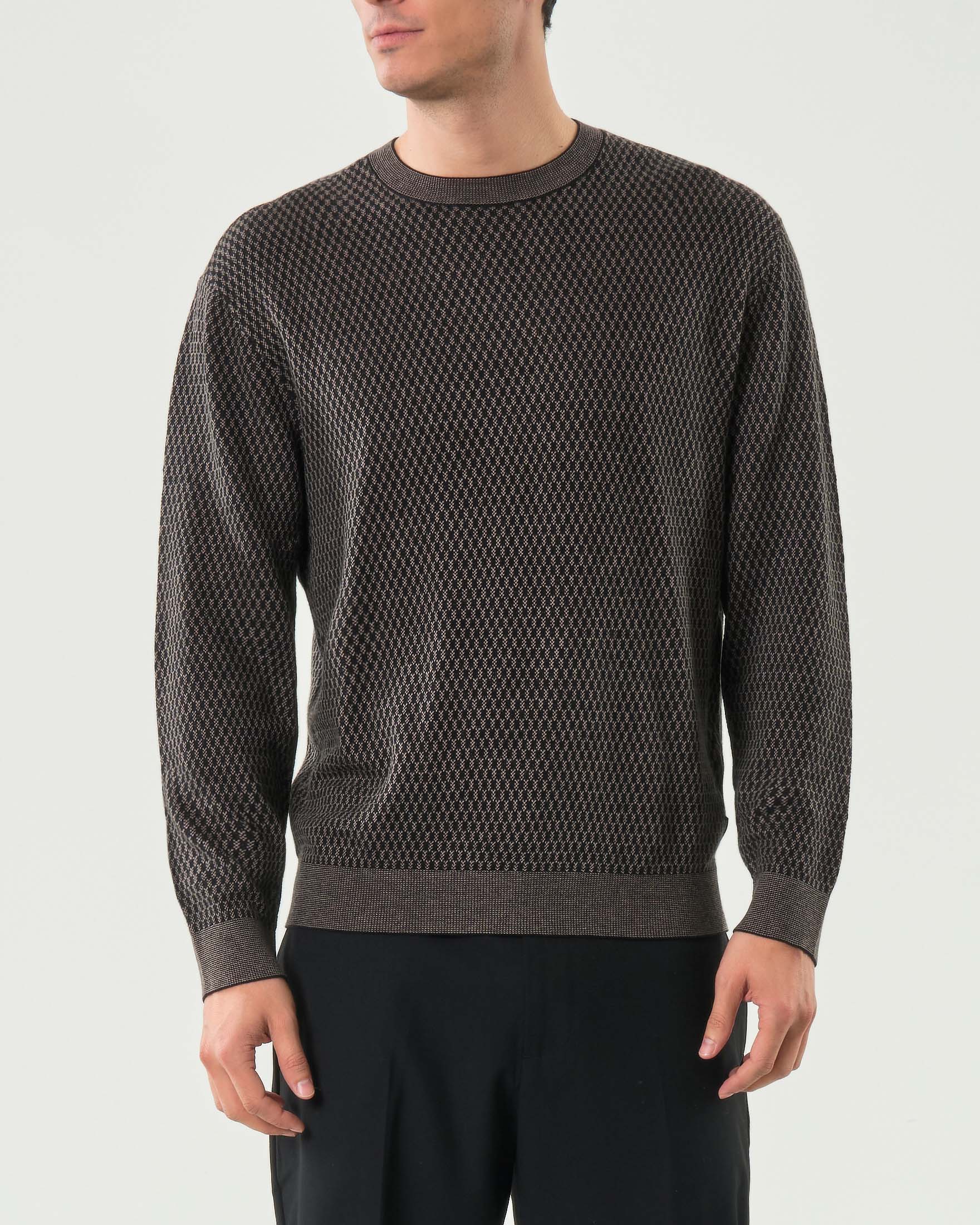 Maglia girocollo Armani Exchange in misto cotone viscosa e seta ad armatura nera e fango