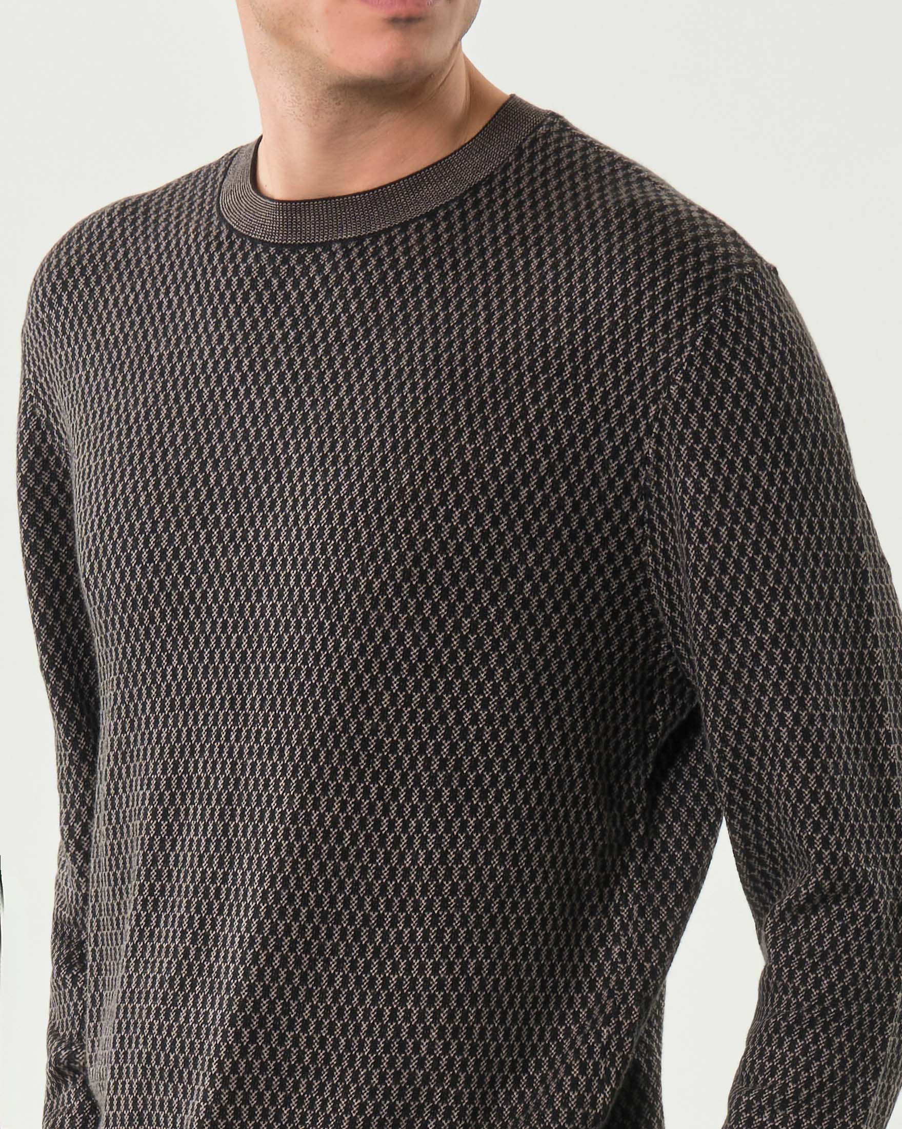 Maglia girocollo Armani Exchange in misto cotone viscosa e seta ad armatura nera e fango image
