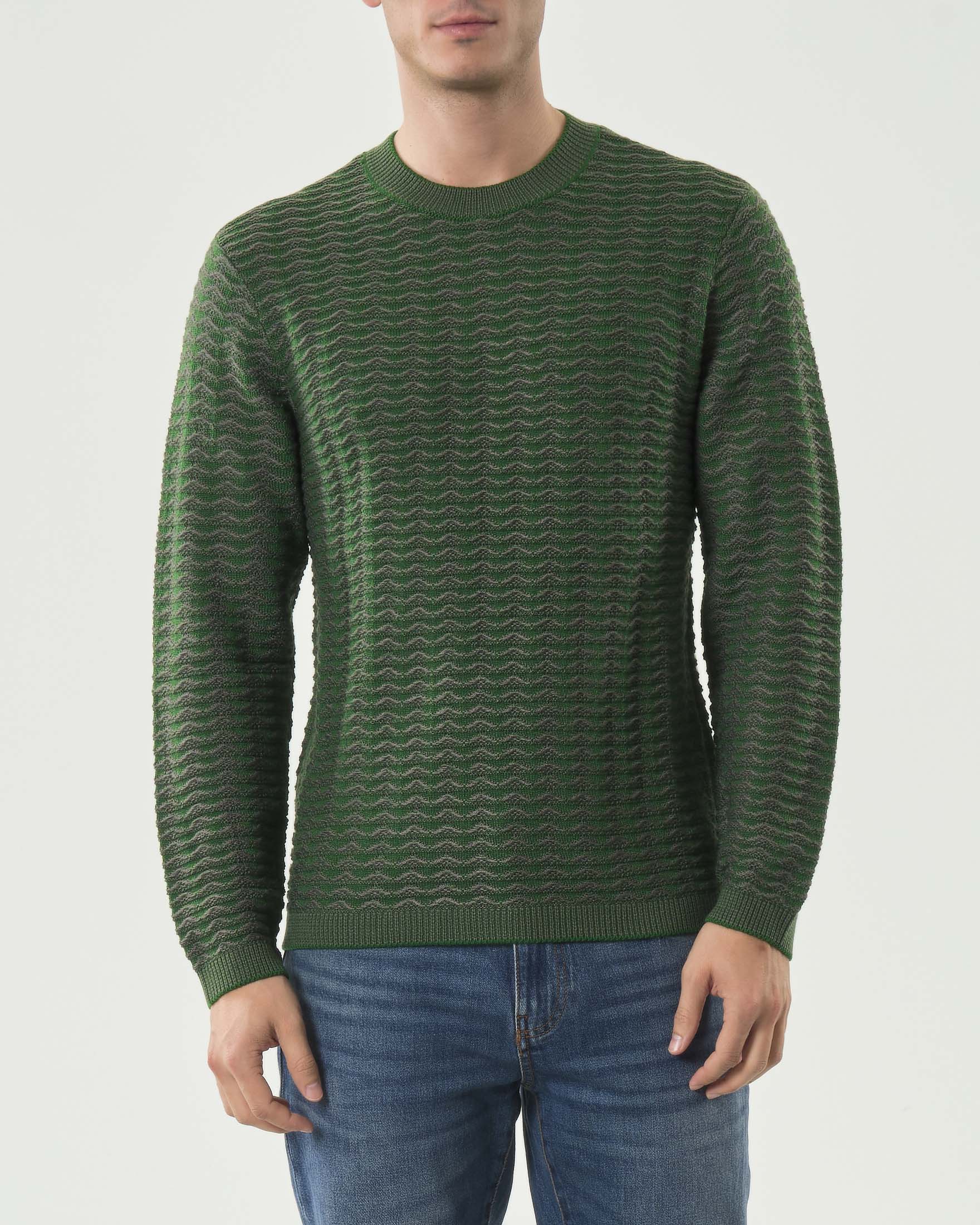 Maglia girocollo Armani Exchange in misto lana ad onde verdi e grigie vanisè
