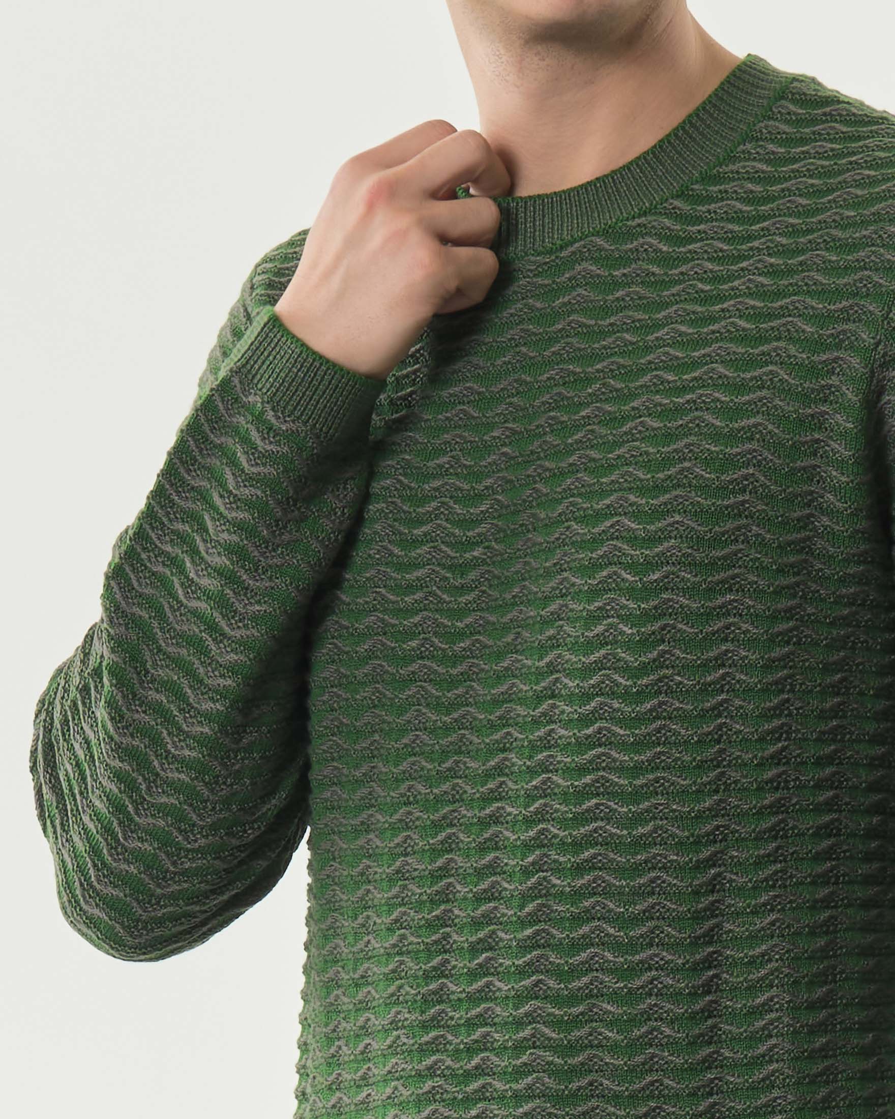 Maglia girocollo Armani Exchange in misto lana ad onde verdi e grigie vanisè image