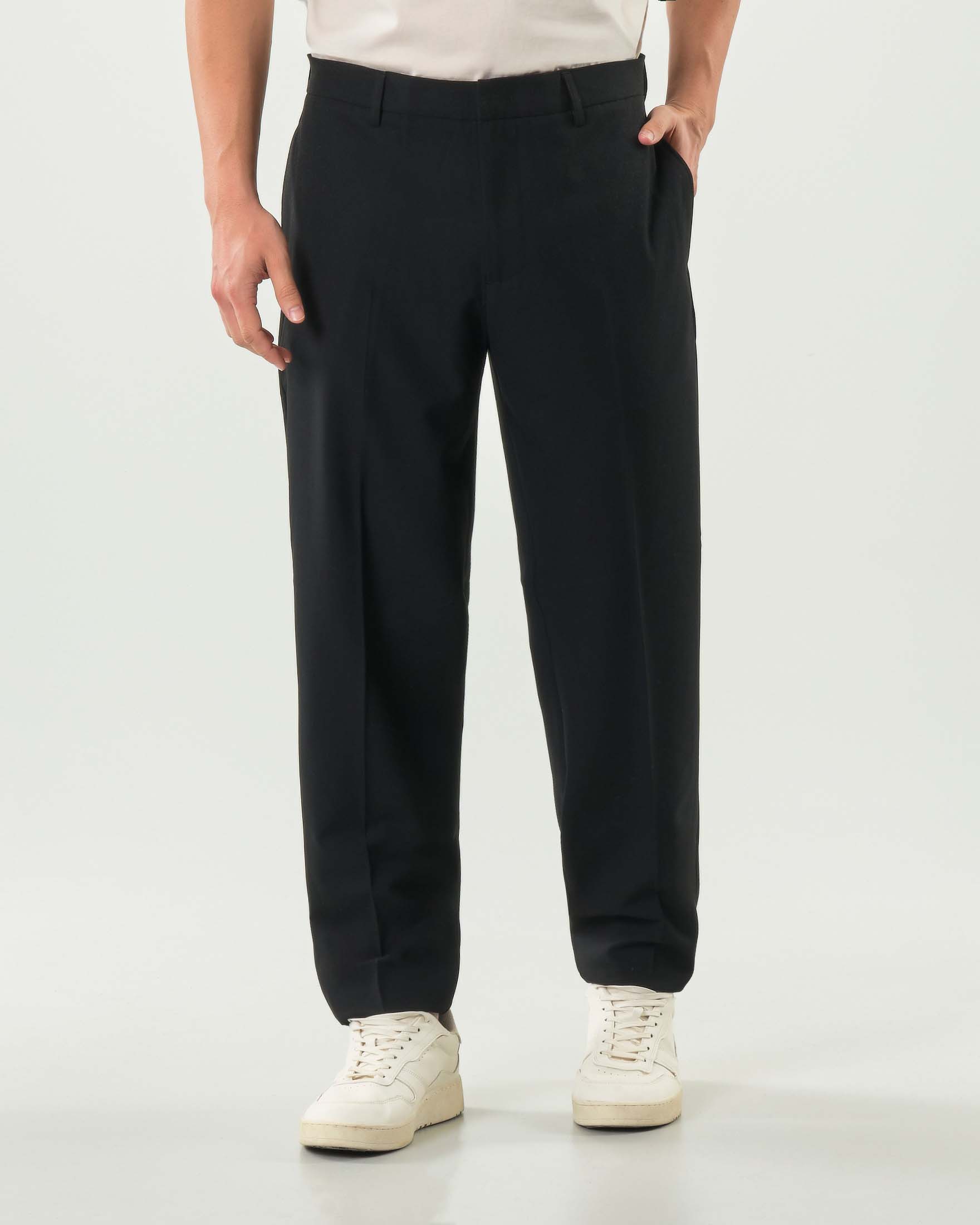 Pantalone chino Armani Exchange nero in tela di misto viscosa e lana stretch a gamba larga image