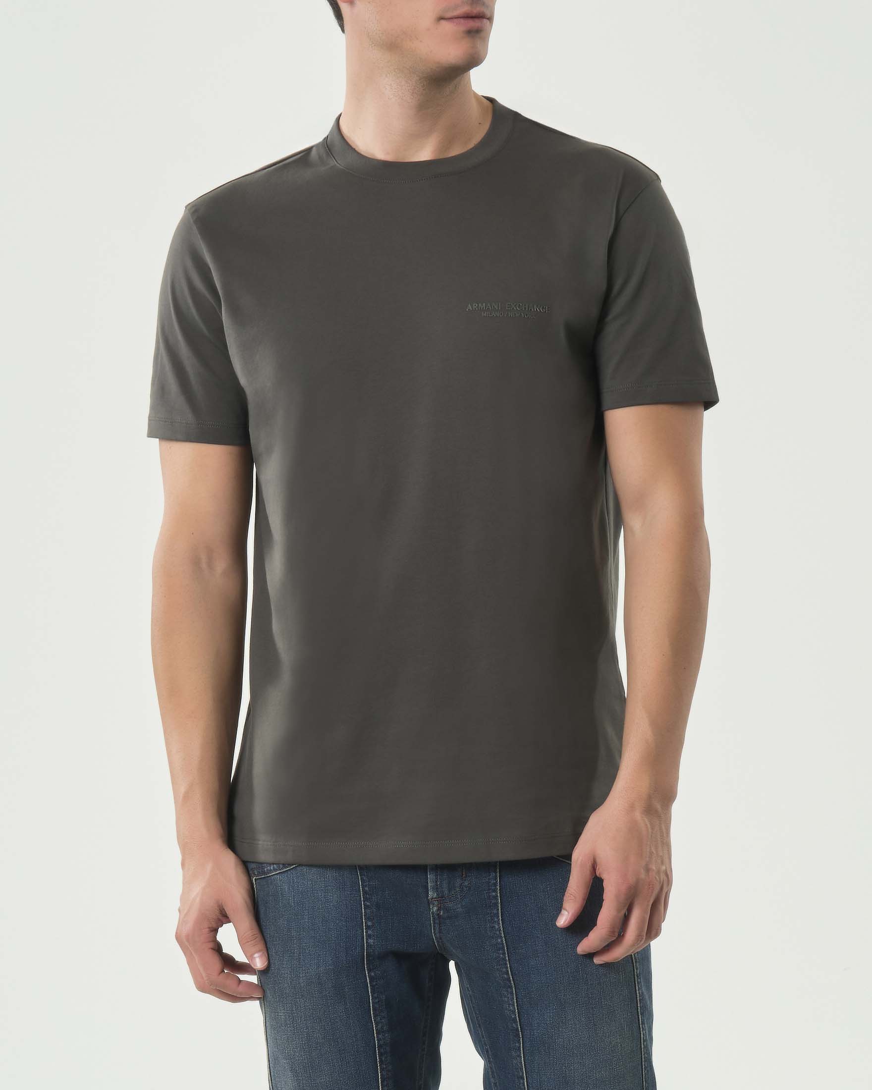 T-shirt Armani Exchange verde militare in cotone con piccolo logo stampato sul petto in tono