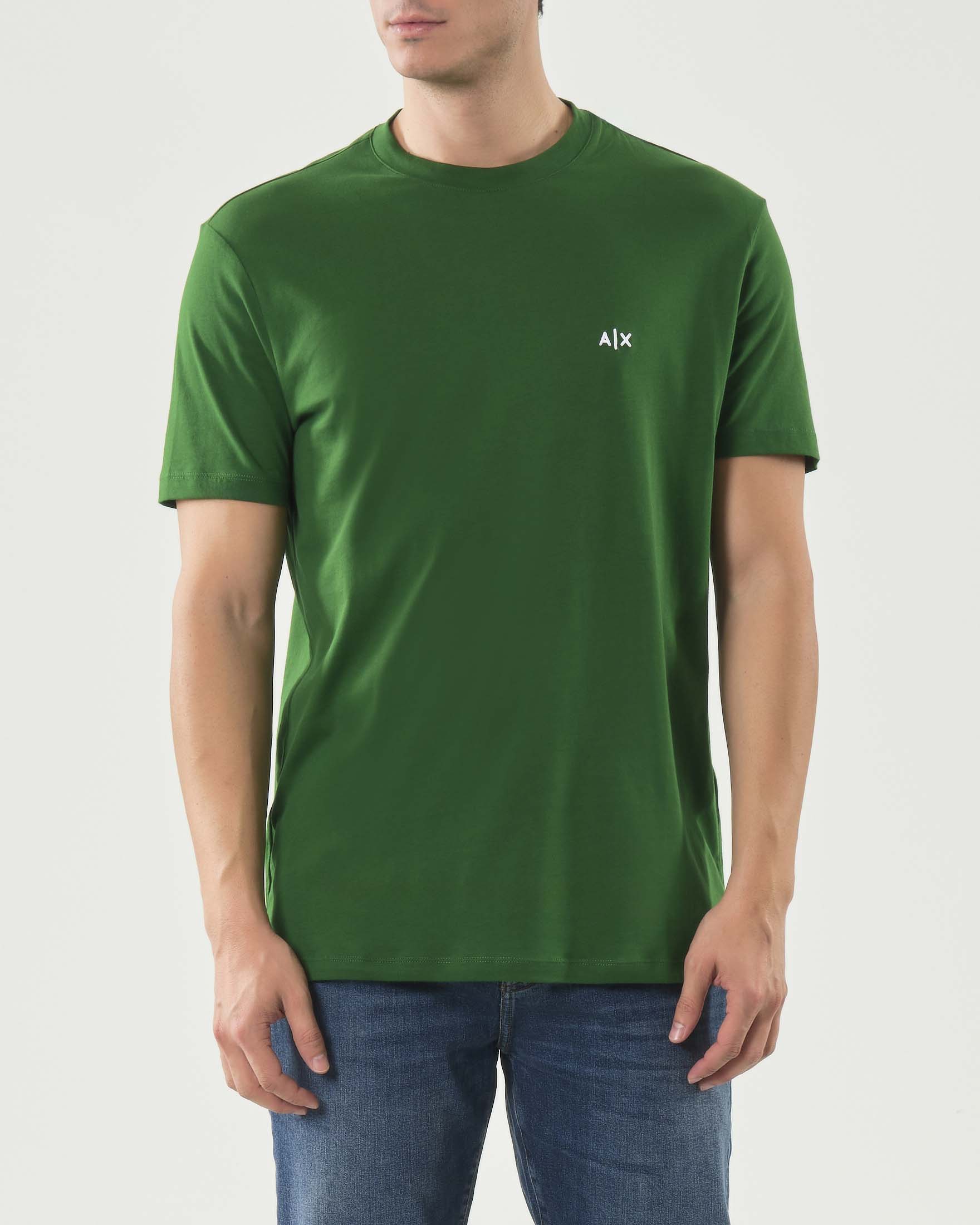 T-shirt Armani Exchange verde in cotone con logo piccolo ricamato sul petto
