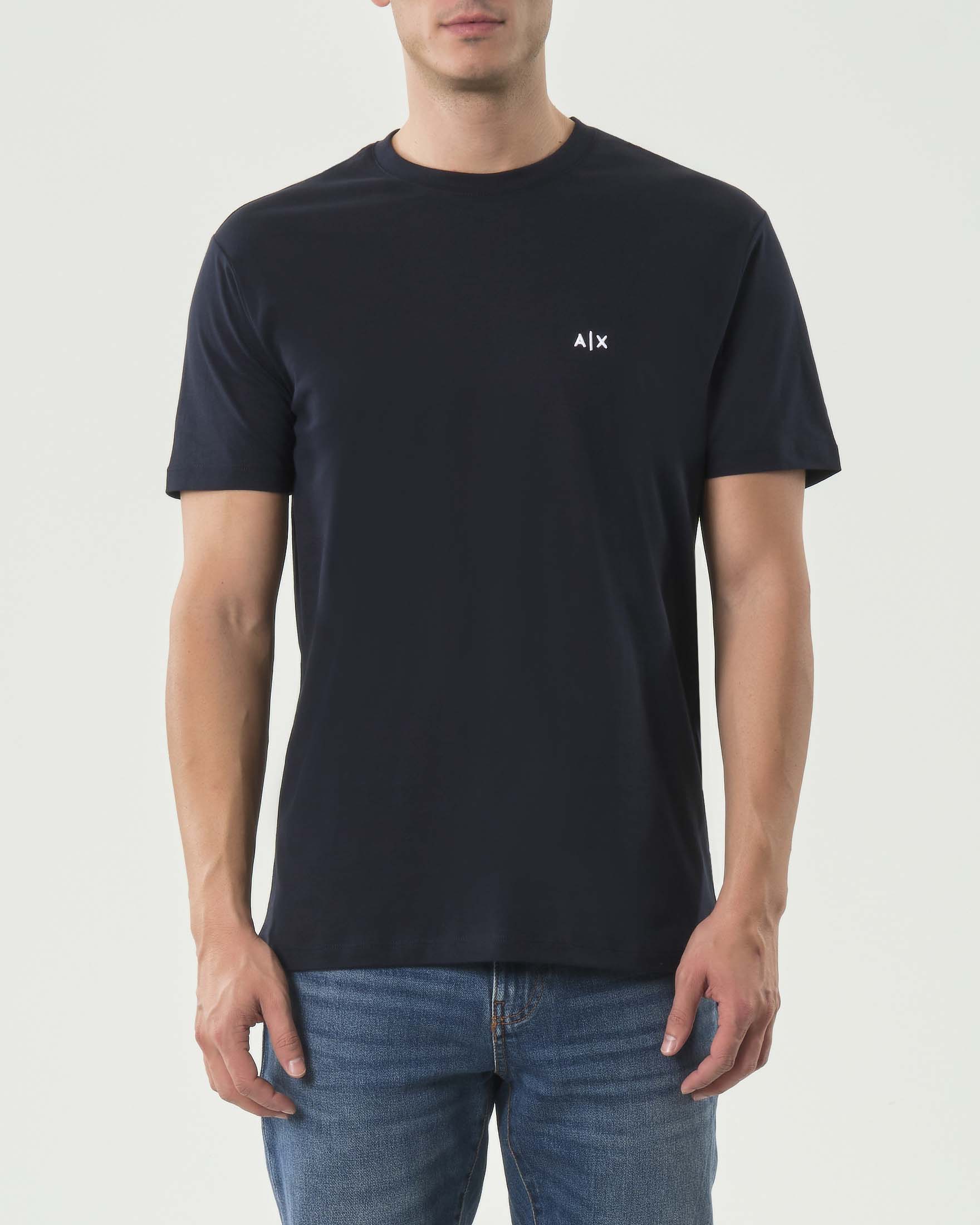 T-shirt Exchange blu in cotone con logo piccolo ricamato sul petto