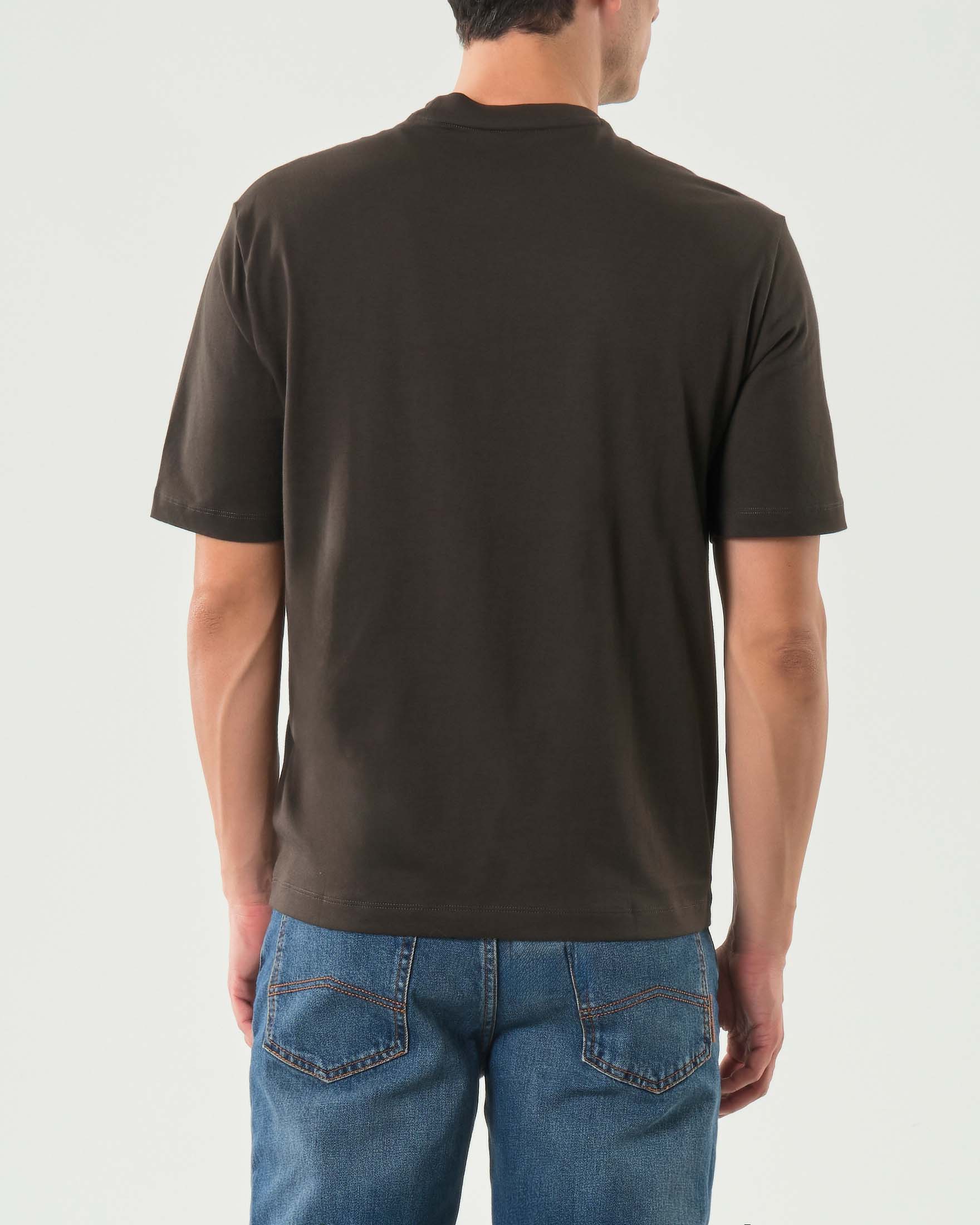 T-shirt mezza manica Armani Exchange marrone in cotone con ricamo astratto frontale