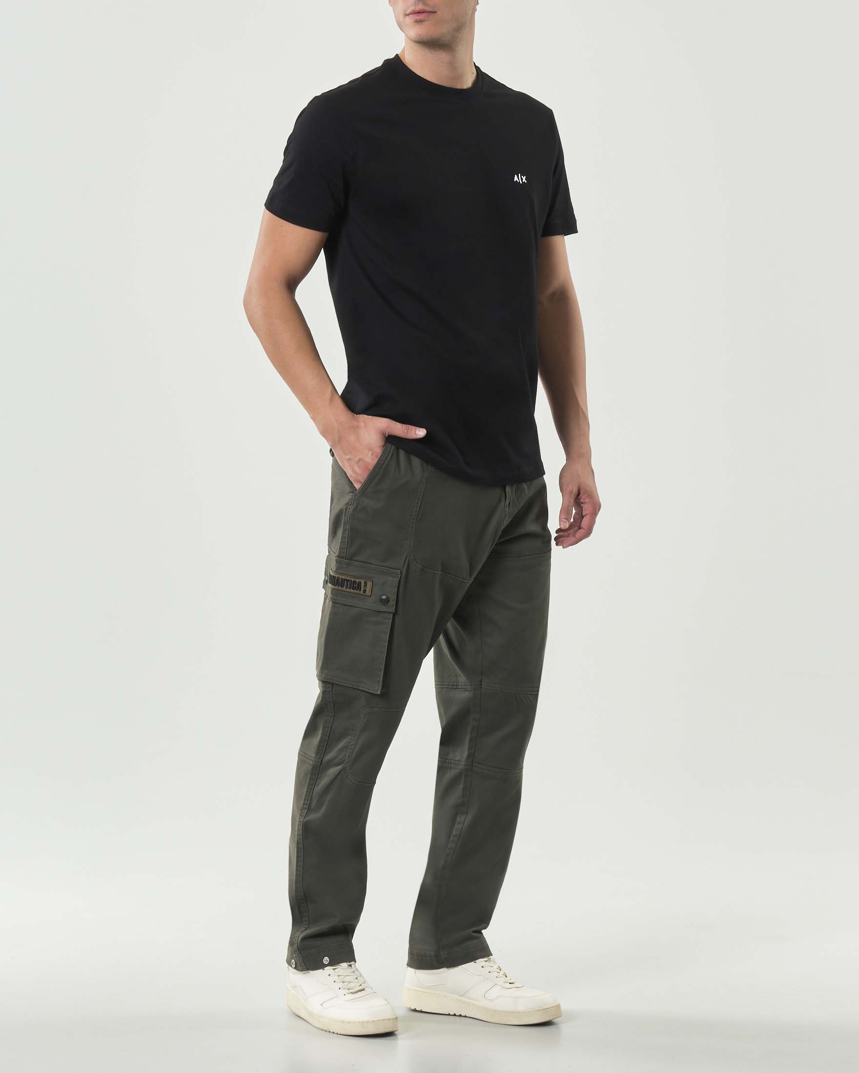 Pantalone cargo Aeronautica militare verde scuro in raso di cotone stretch