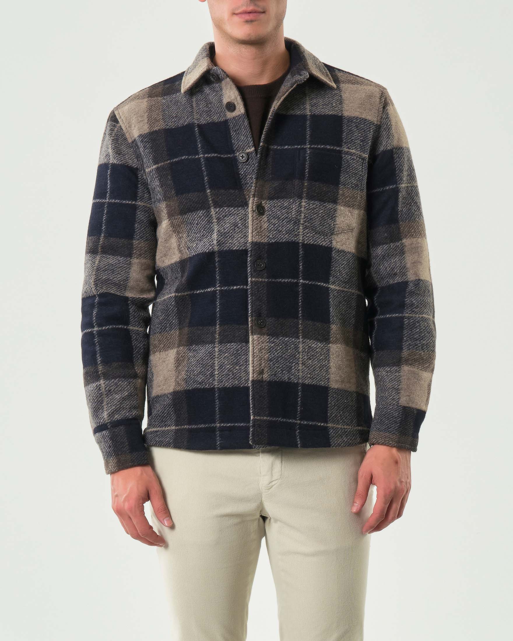 Overshirt imbottita Alley Docks in misto lana a fantasia check beige e blu image