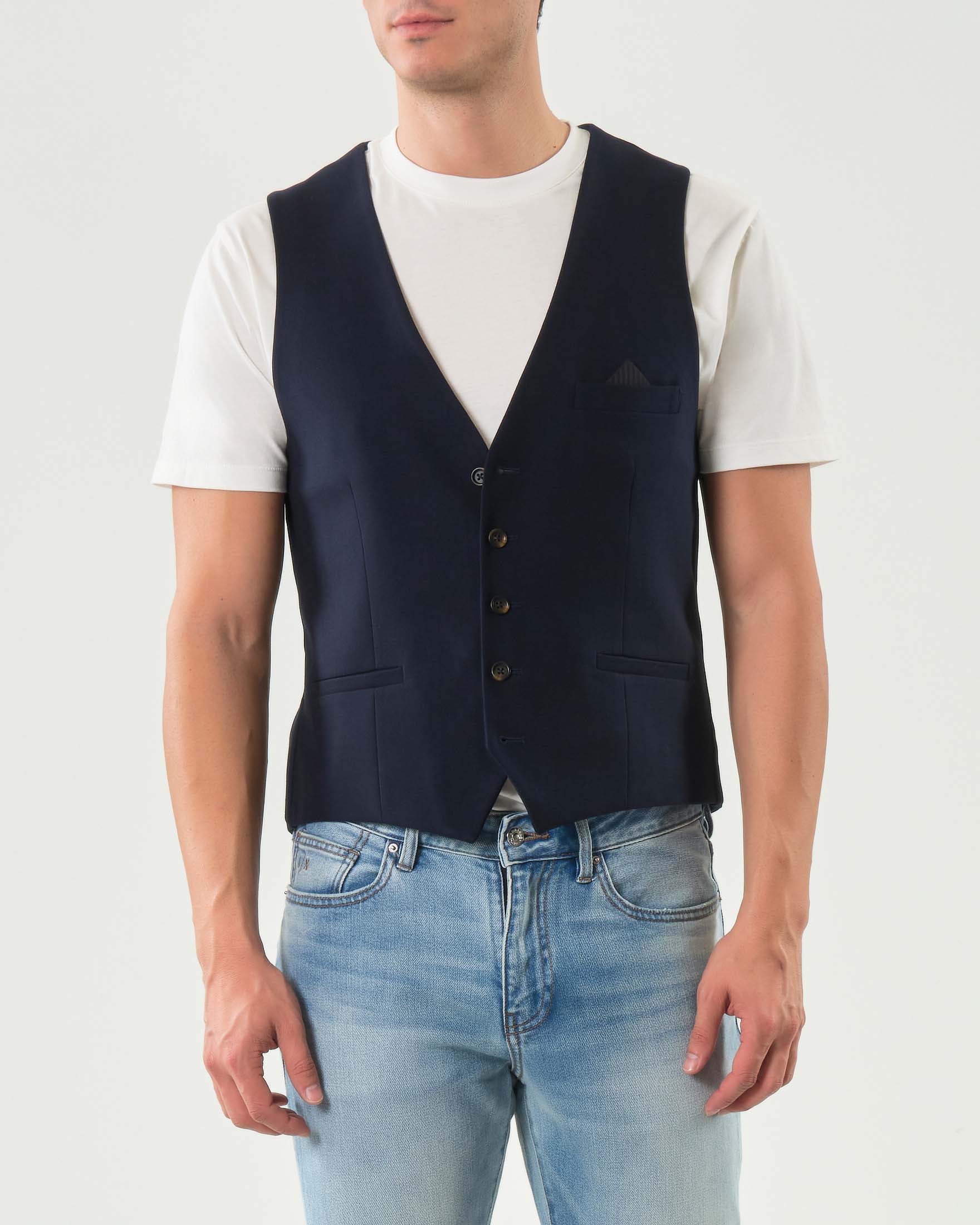 Gilet blu in misto viscosa stretch