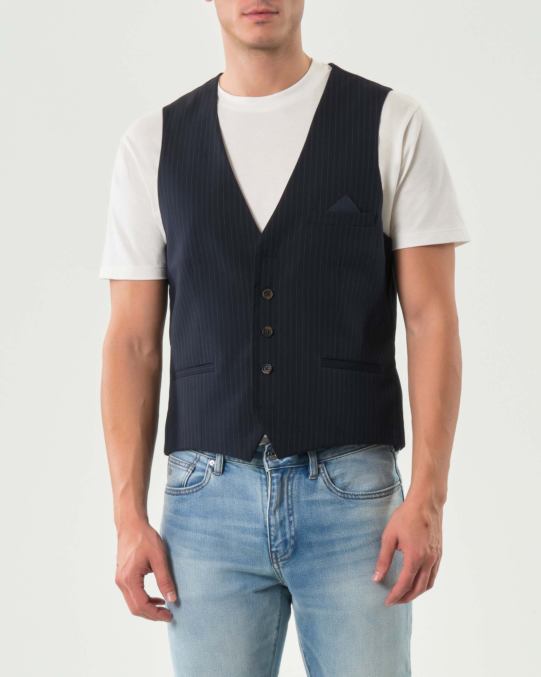 Gilet Alley Docks blu gessato in misto viscosa stretch