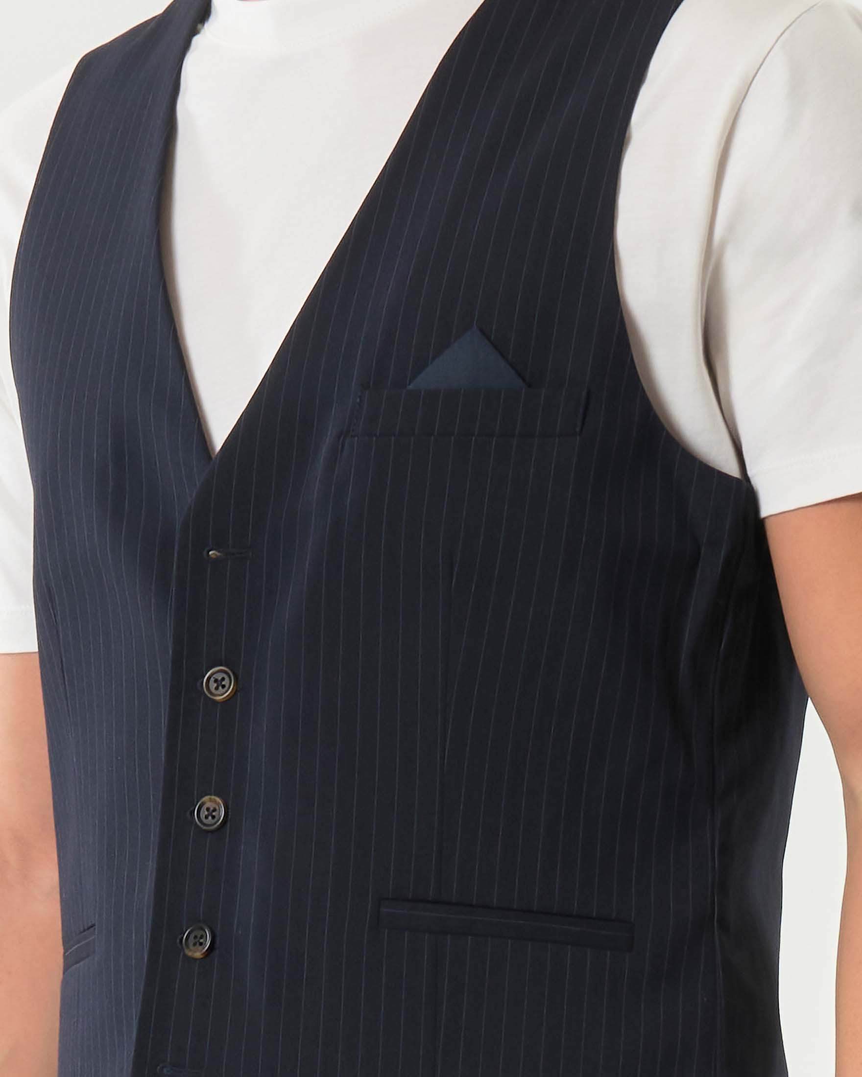 Gilet Alley Docks blu gessato in misto viscosa stretch image