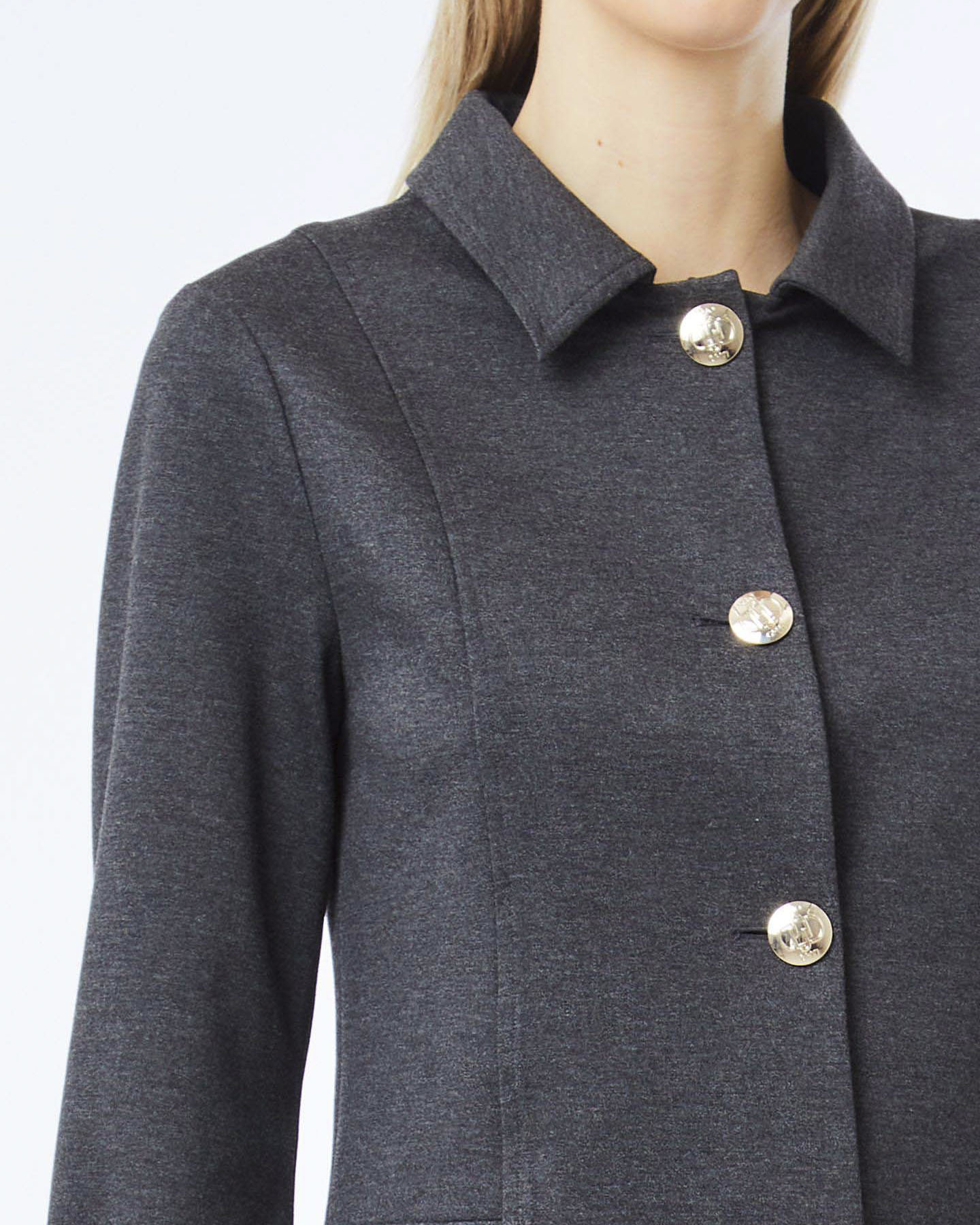 Giacca corta Liu Jo antracite in misto viscosa con bottoni dorati image