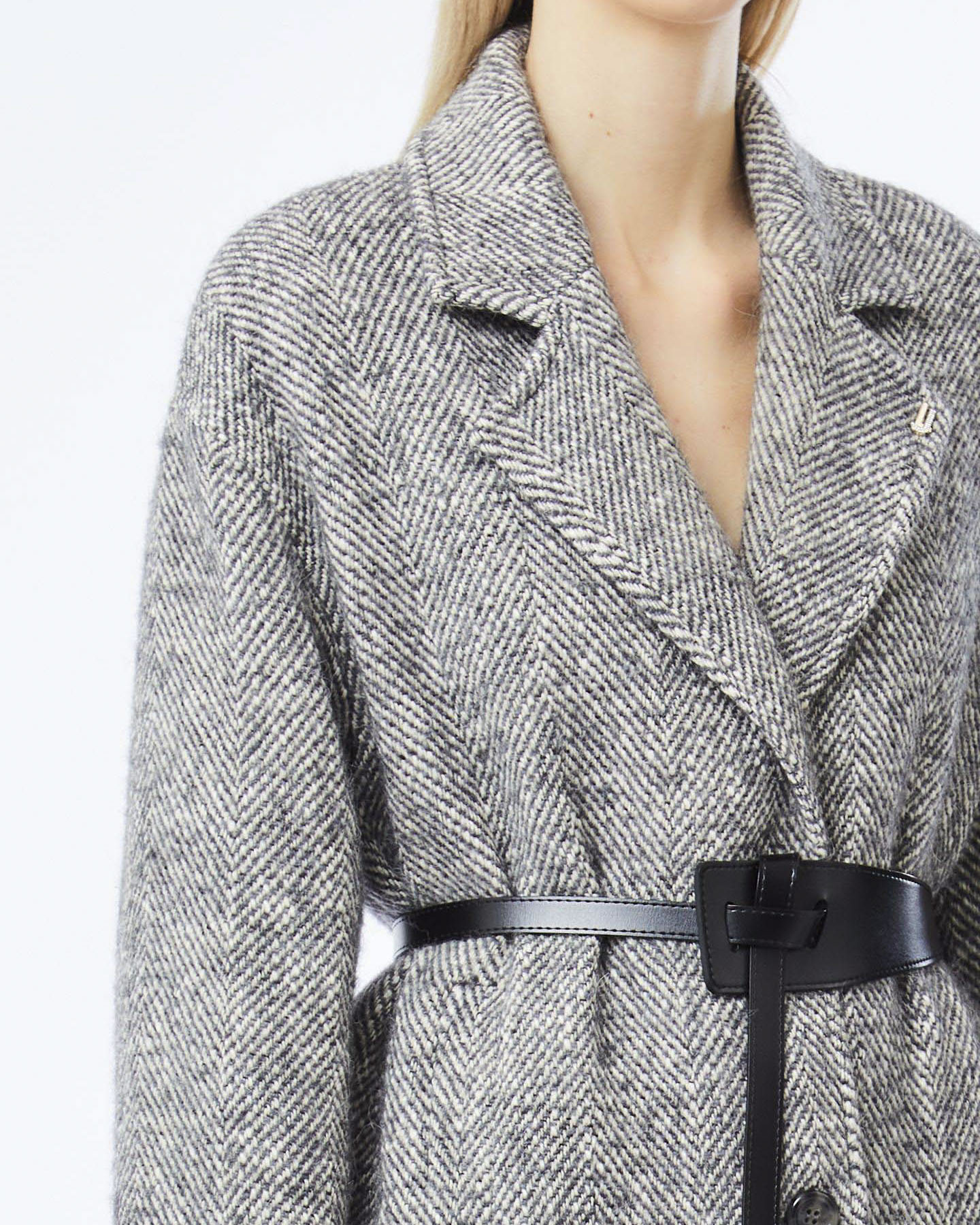 Cappotto Liu Jo grigio in misto viscosa con motivo spigato e cintura in vita image