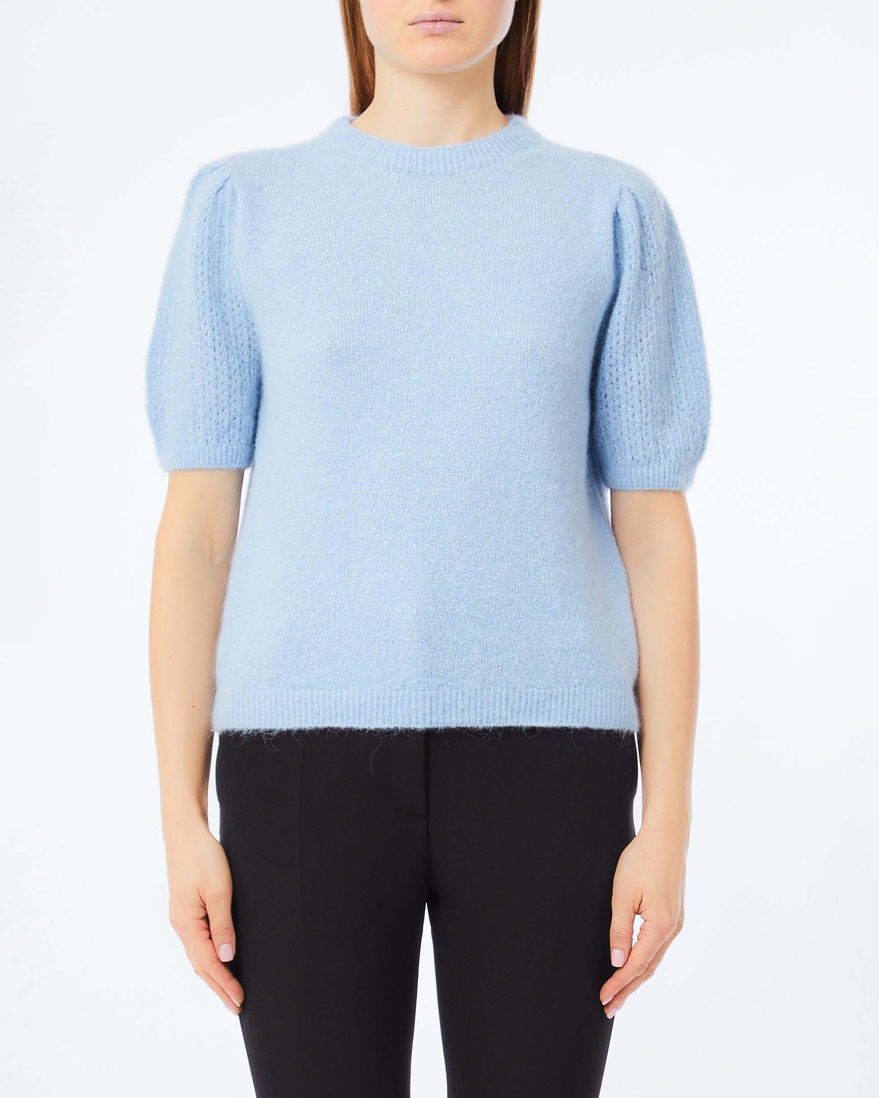 Maglia Liu Jo azzurra in misto alpaca con filato lurex e maniche corte
