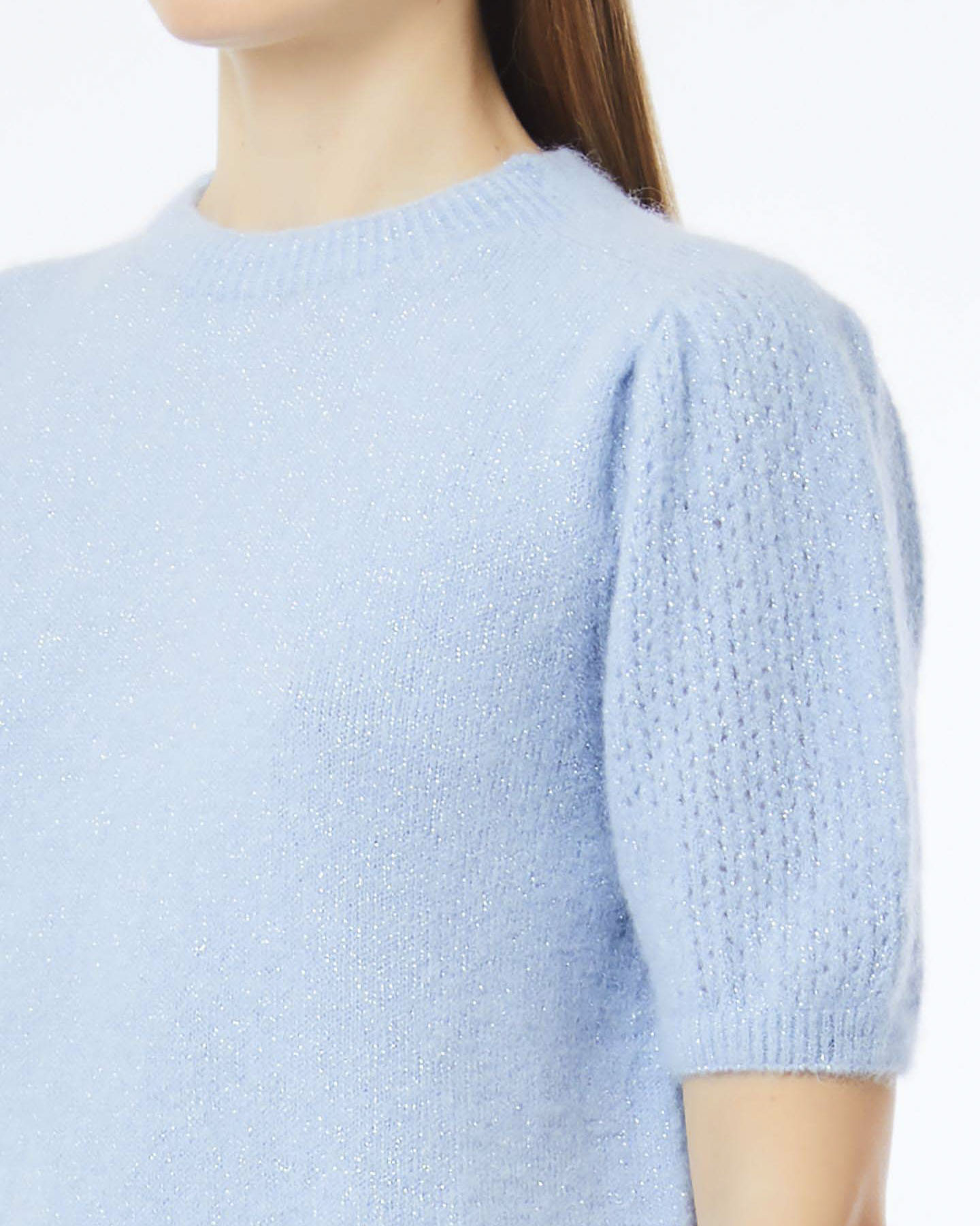 Maglia Liu Jo azzurra in misto alpaca con filato lurex e maniche corte image