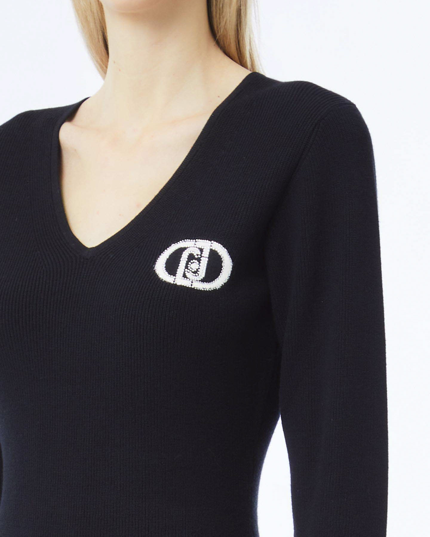 Abito corto Liu Jo Sport nero in misto viscosa con logo ricamato e profili a contrasto image