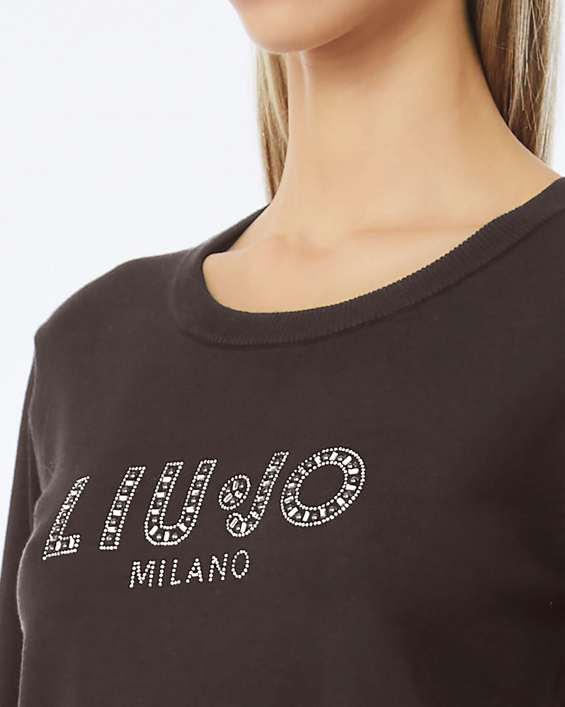 Maglia girocollo Liu Jo Sport marrone in misto viscosa con logo applicato frontale image