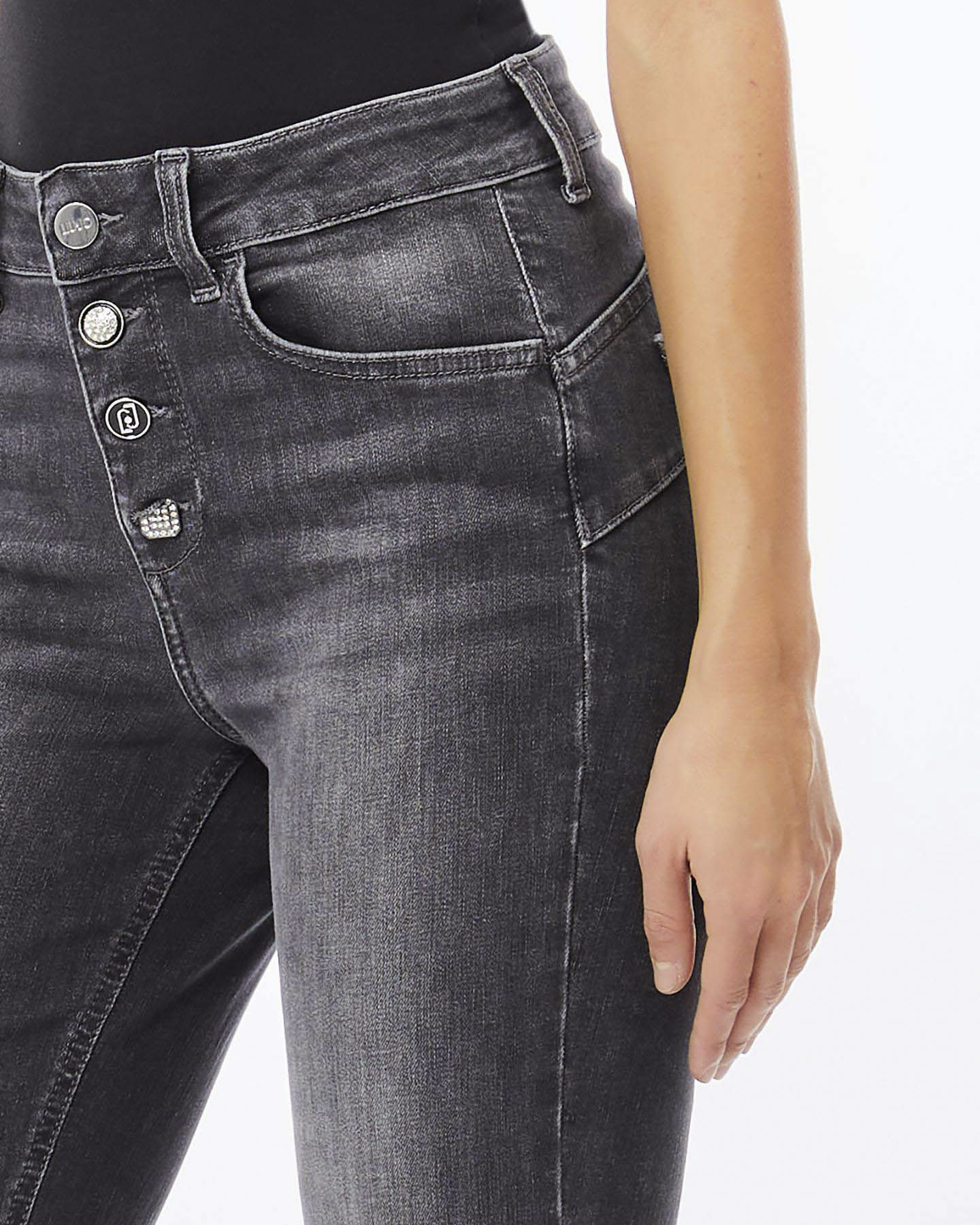 Jeans flare Liu Jo grigio scuro in misto cotone con bottoni decorativi a vista image