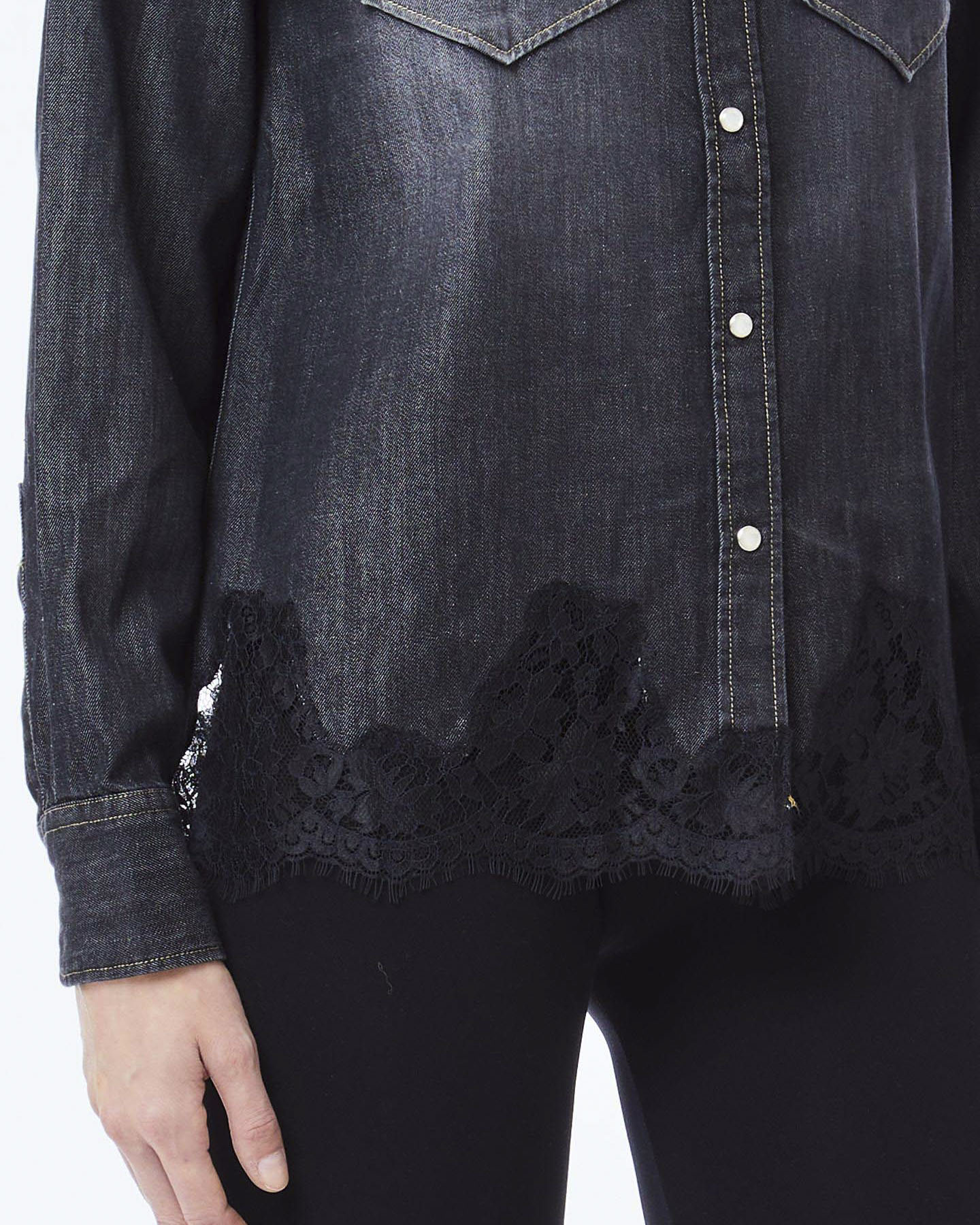 Camicia Liu Jo nera in denim misto cotone con dettaglio in pizzo sul fondo image