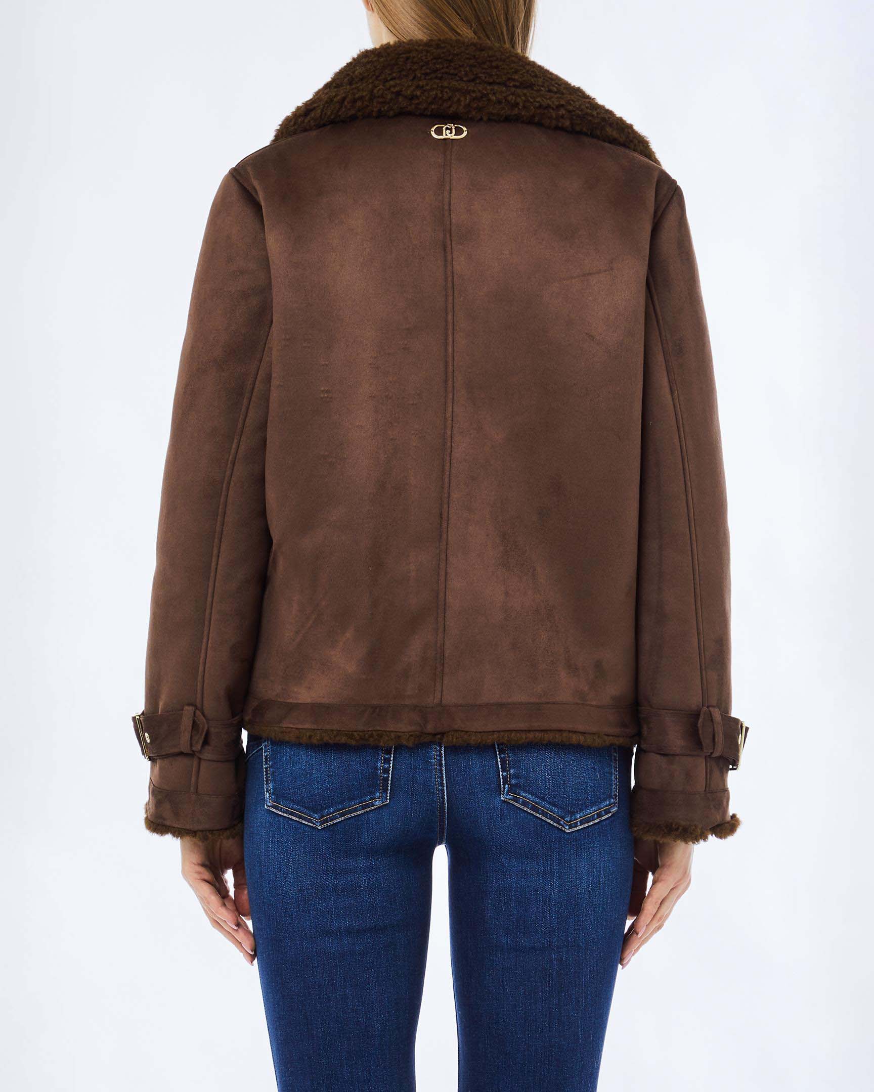 Giaccone in ecopelliccia Liu Jo marrone con dettagli effetto suede