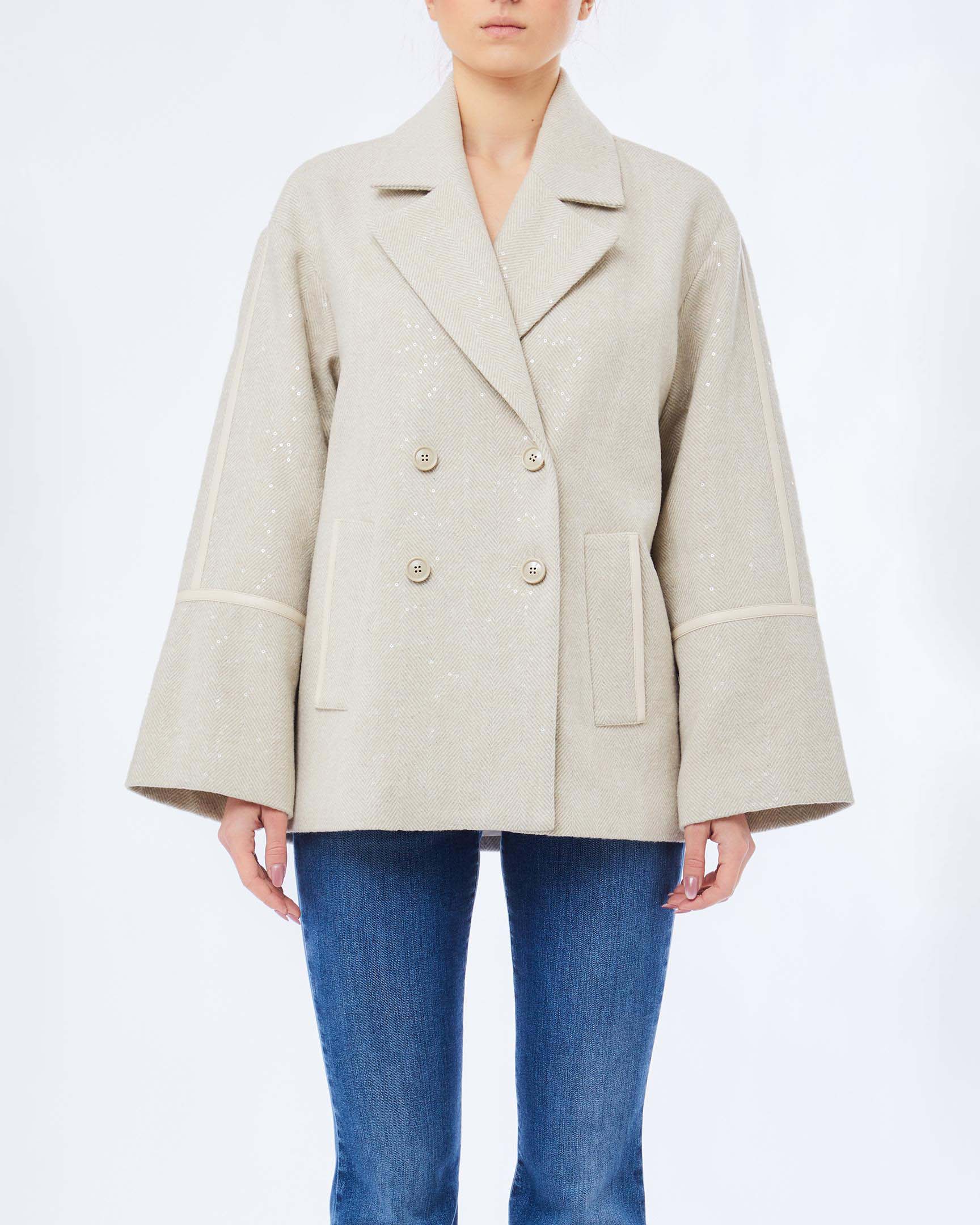 Cappotto Liu Jo sabbia in misto lana con dettagli di paillettes applicate