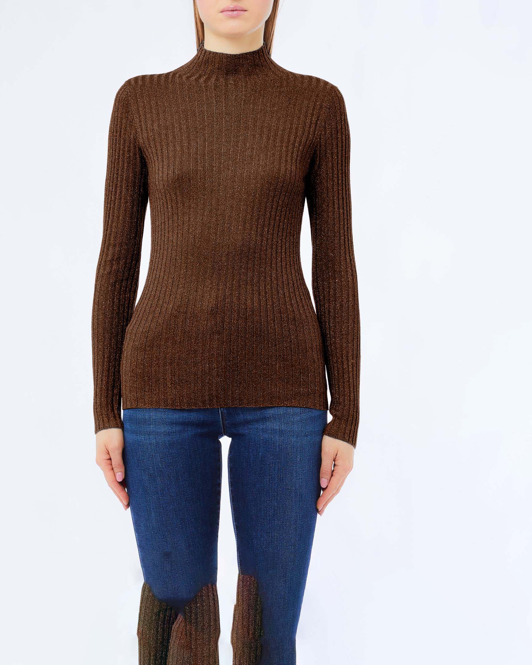 Dolcevita Liu Jo ruggine in misto viscosa a costine con filato lurex