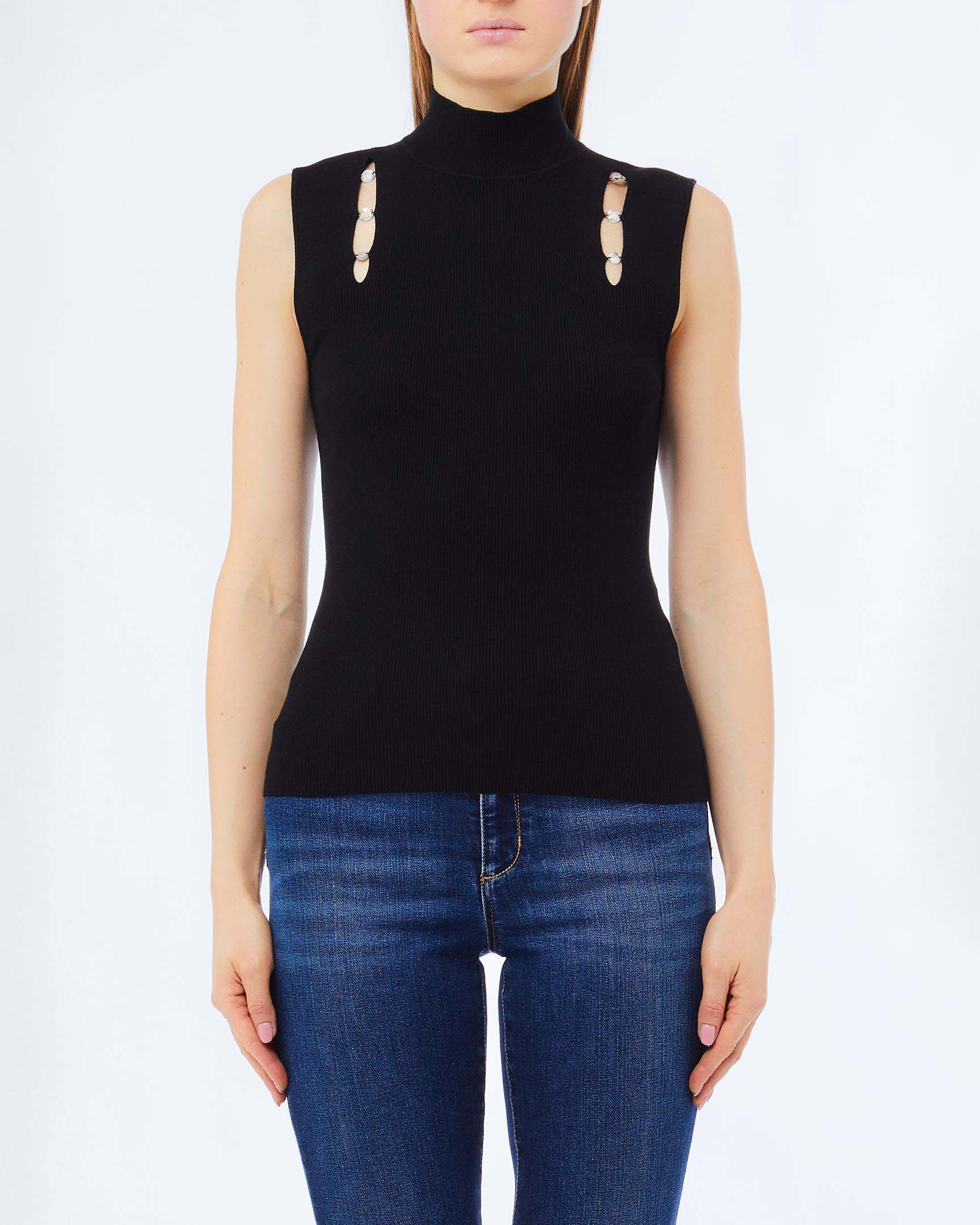 Top senza maniche Liu Jo nero in misto viscosa con dettagli gioiello sul davanti