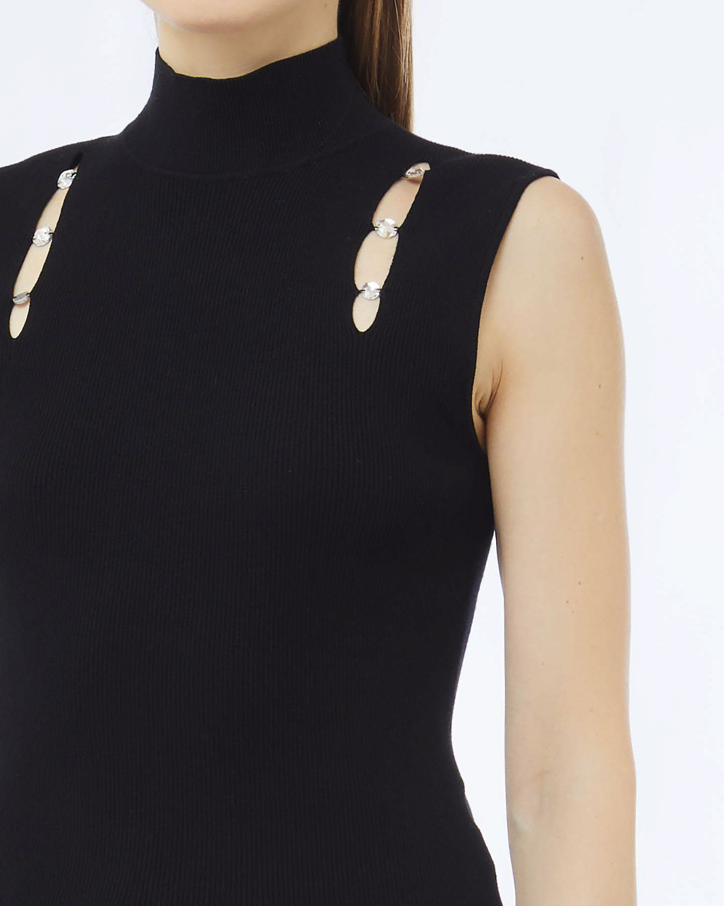 Top senza maniche Liu Jo nero in misto viscosa con dettagli gioiello sul davanti image