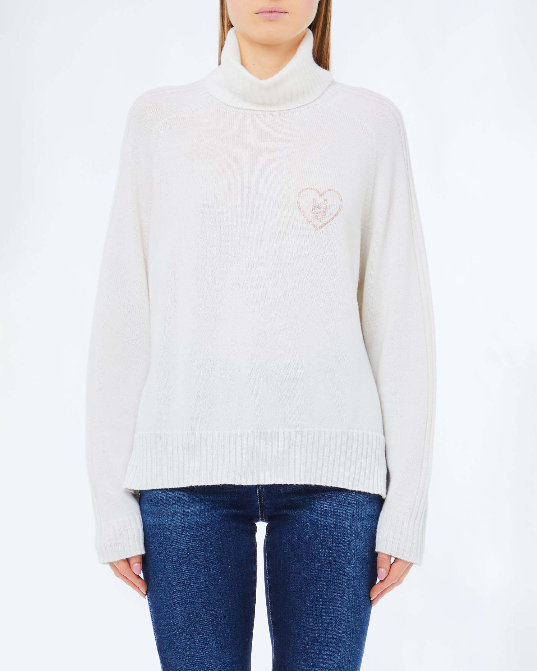 Dolcevita Liu Jo panna in misto viscosa con logo ricamato a cuore sul petto