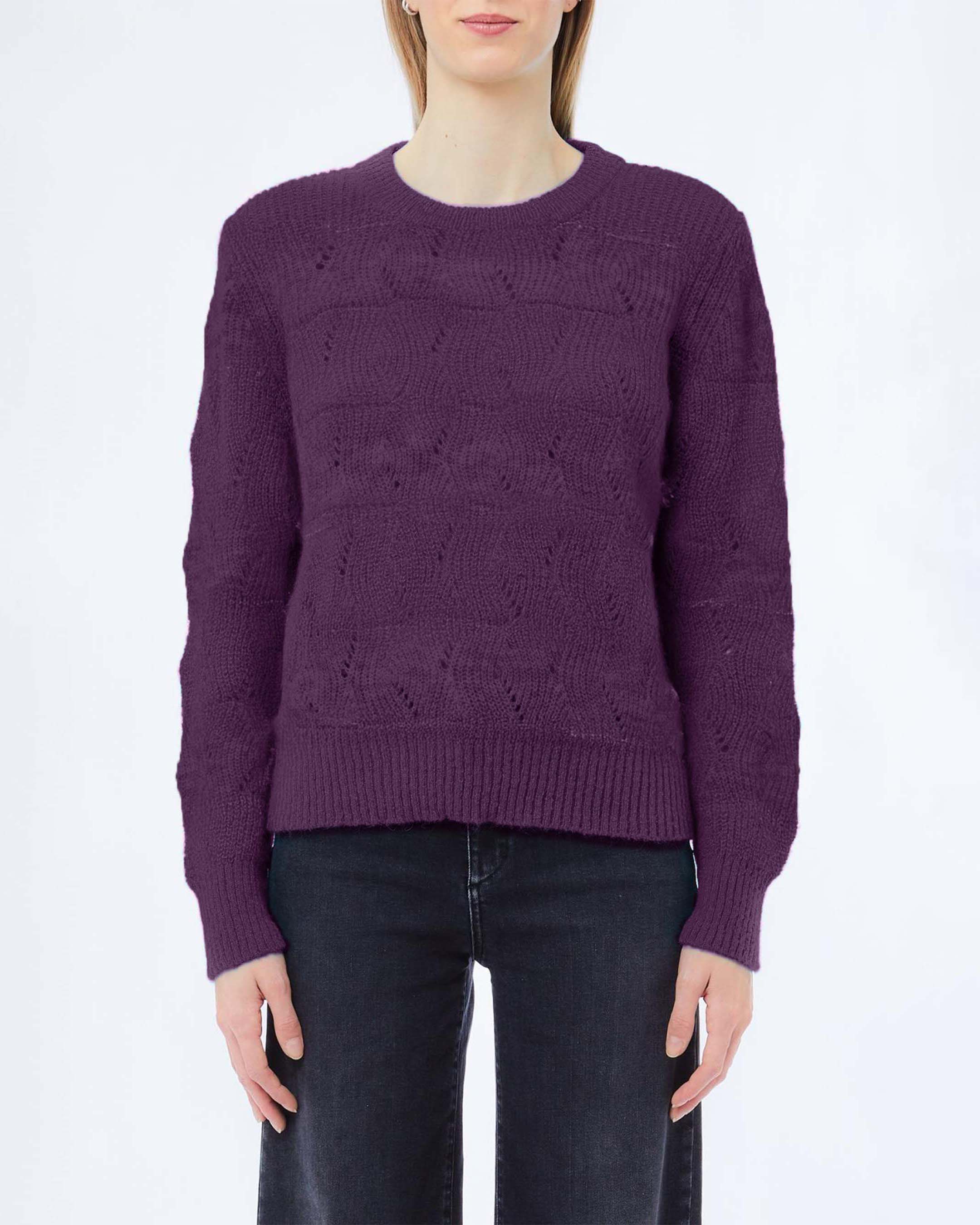 Maglione girocollo Liu Jo viola in misto alpaca con lavorazione a trecce