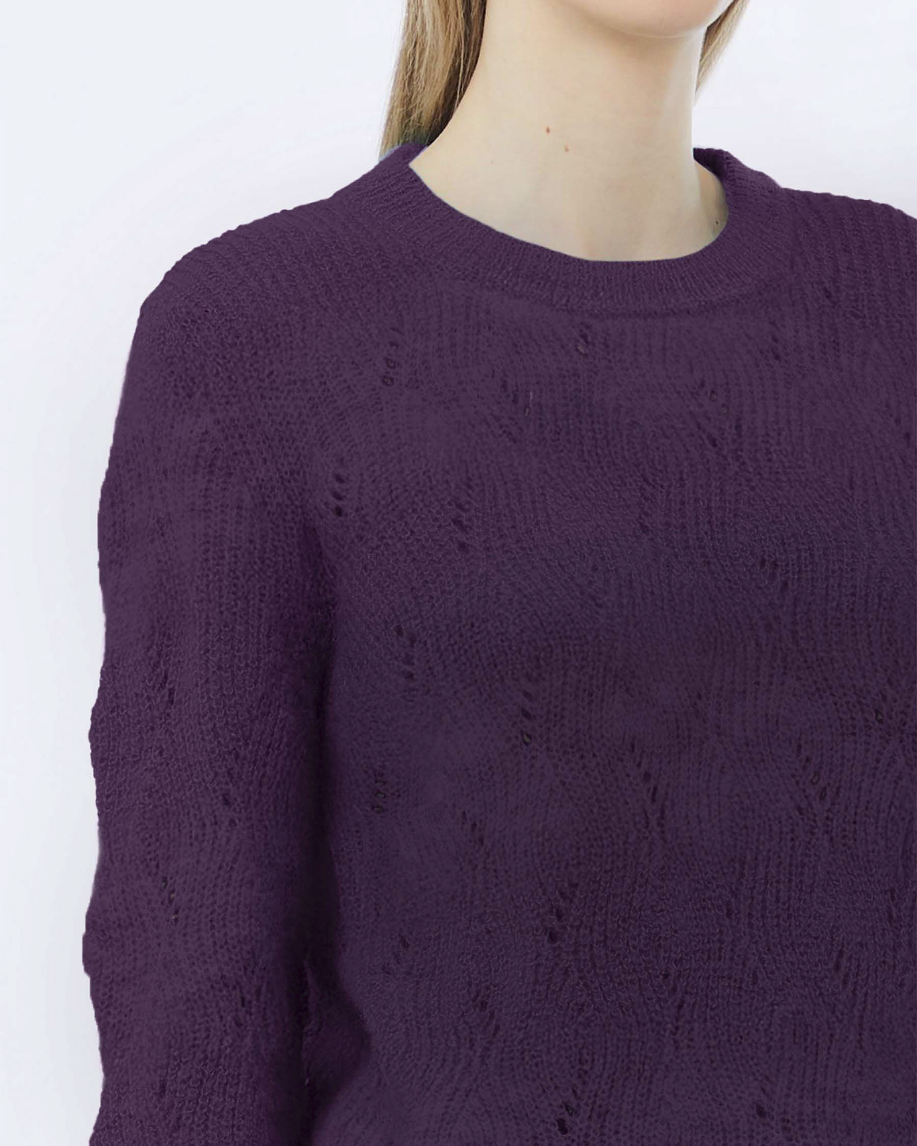 Maglione girocollo Liu Jo viola in misto alpaca con lavorazione a trecce image