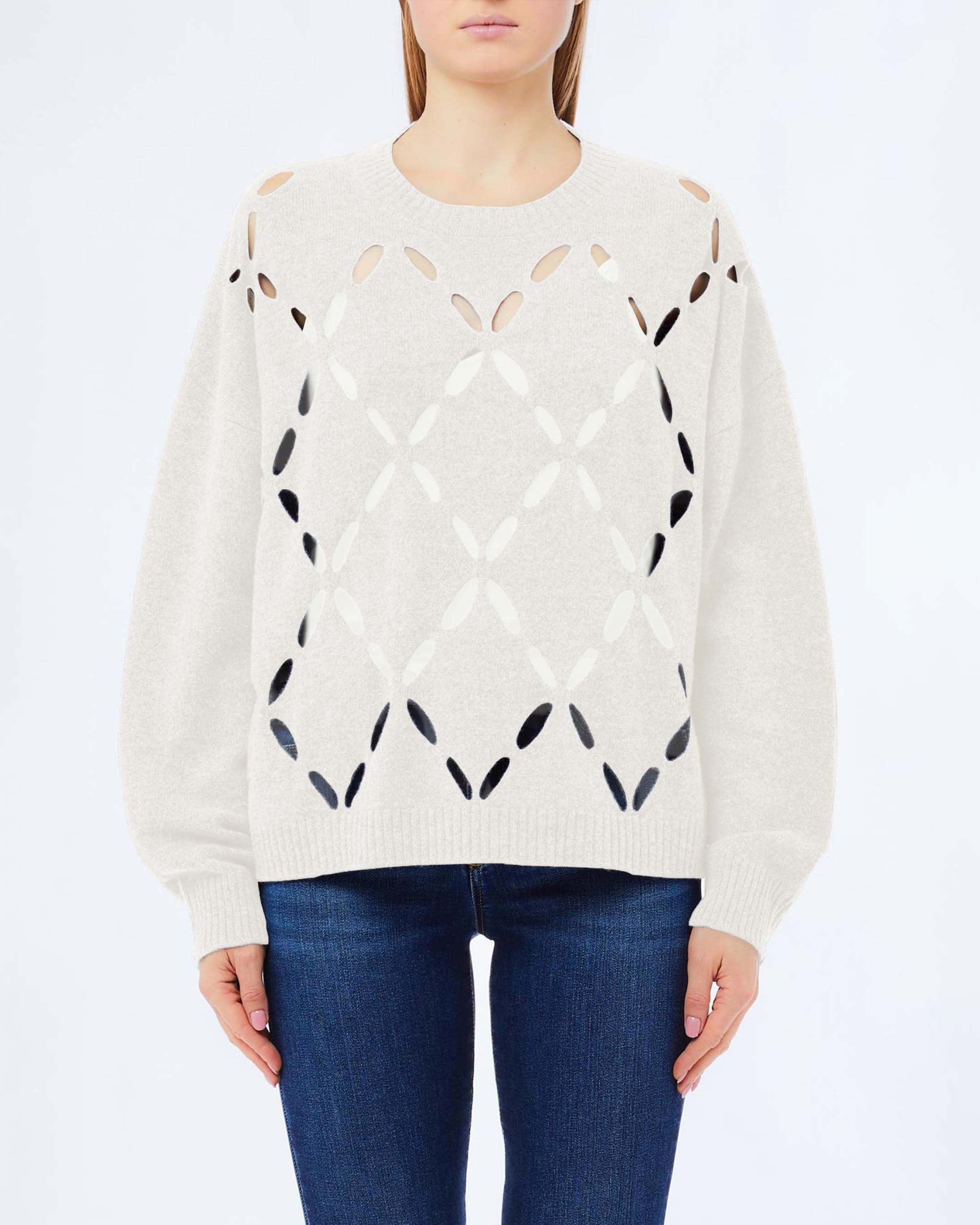 Maglione girocollo Liu Jo panna in lana con motivo traforato a rombi