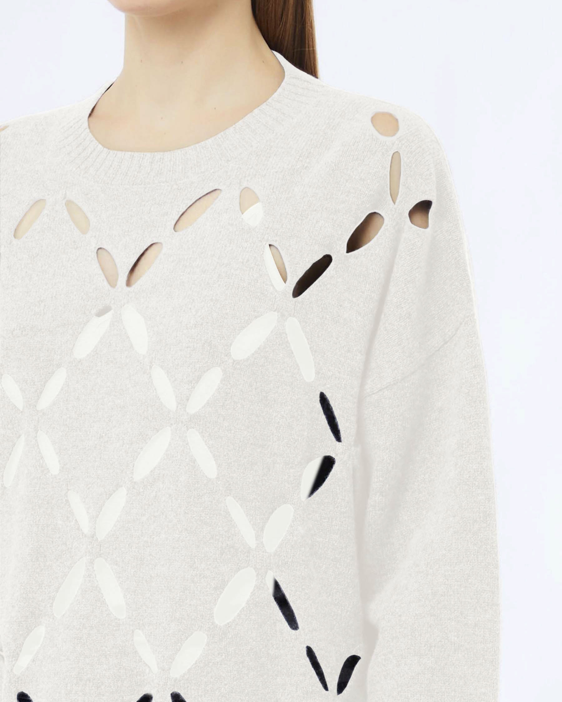 Maglione girocollo Liu Jo panna in lana con motivo traforato a rombi image