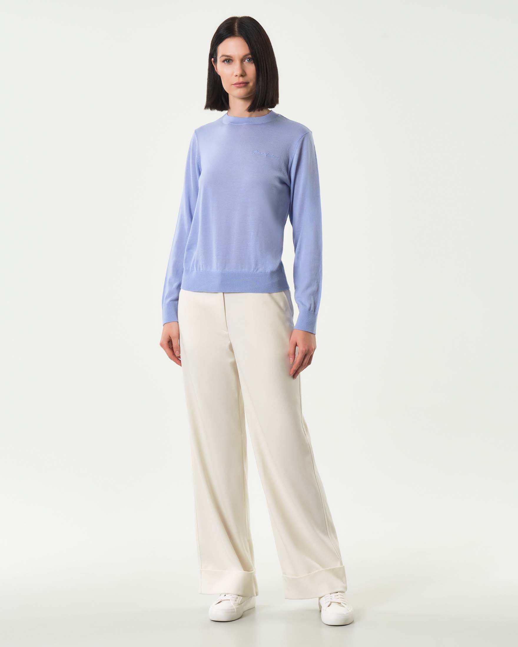 Pantaloni color avorio Armani Exchange in tessuto diagonale con risvolto al fondo