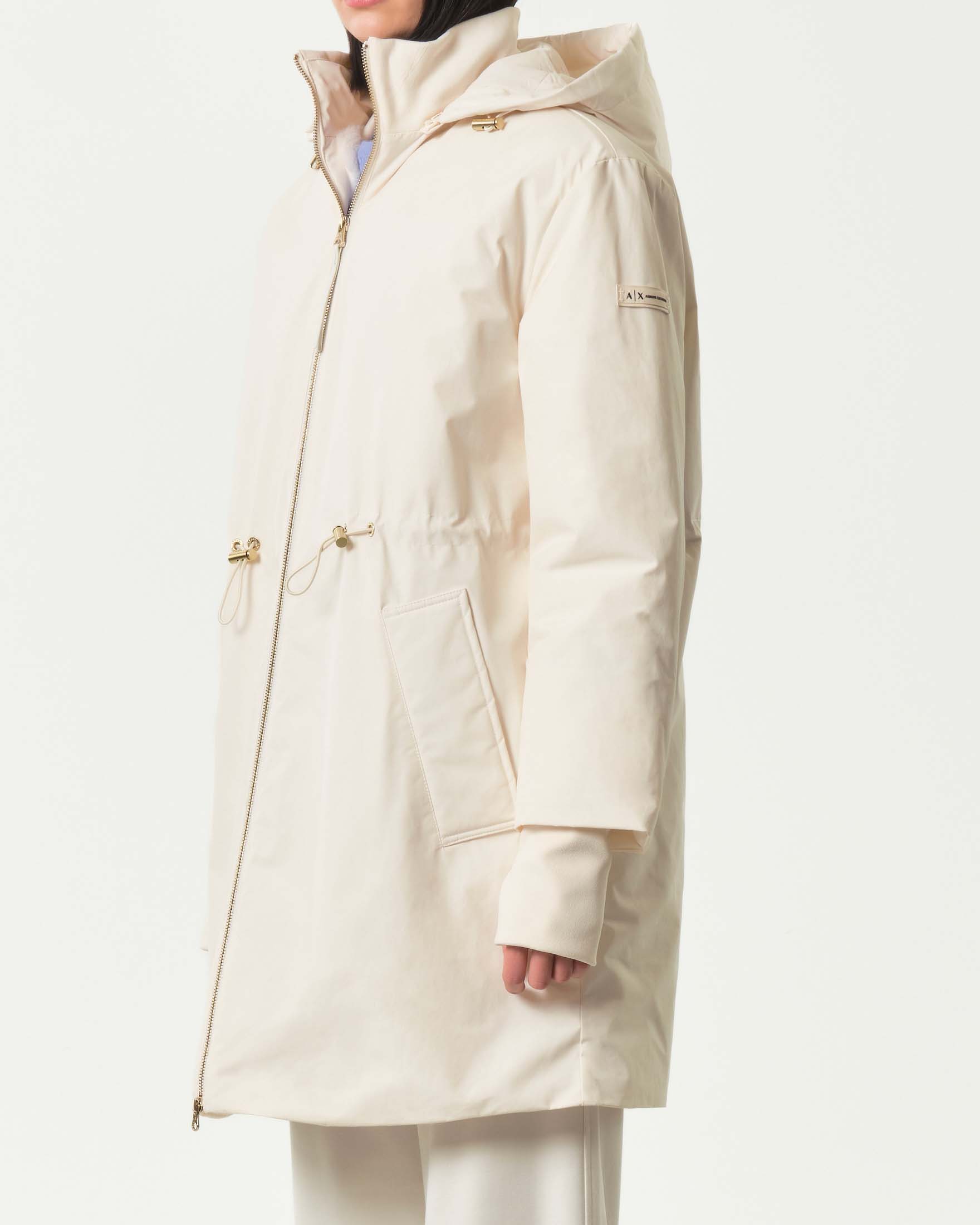 Parka bianco Armani Exchange con cappuccio e interno in pile tono su tono image