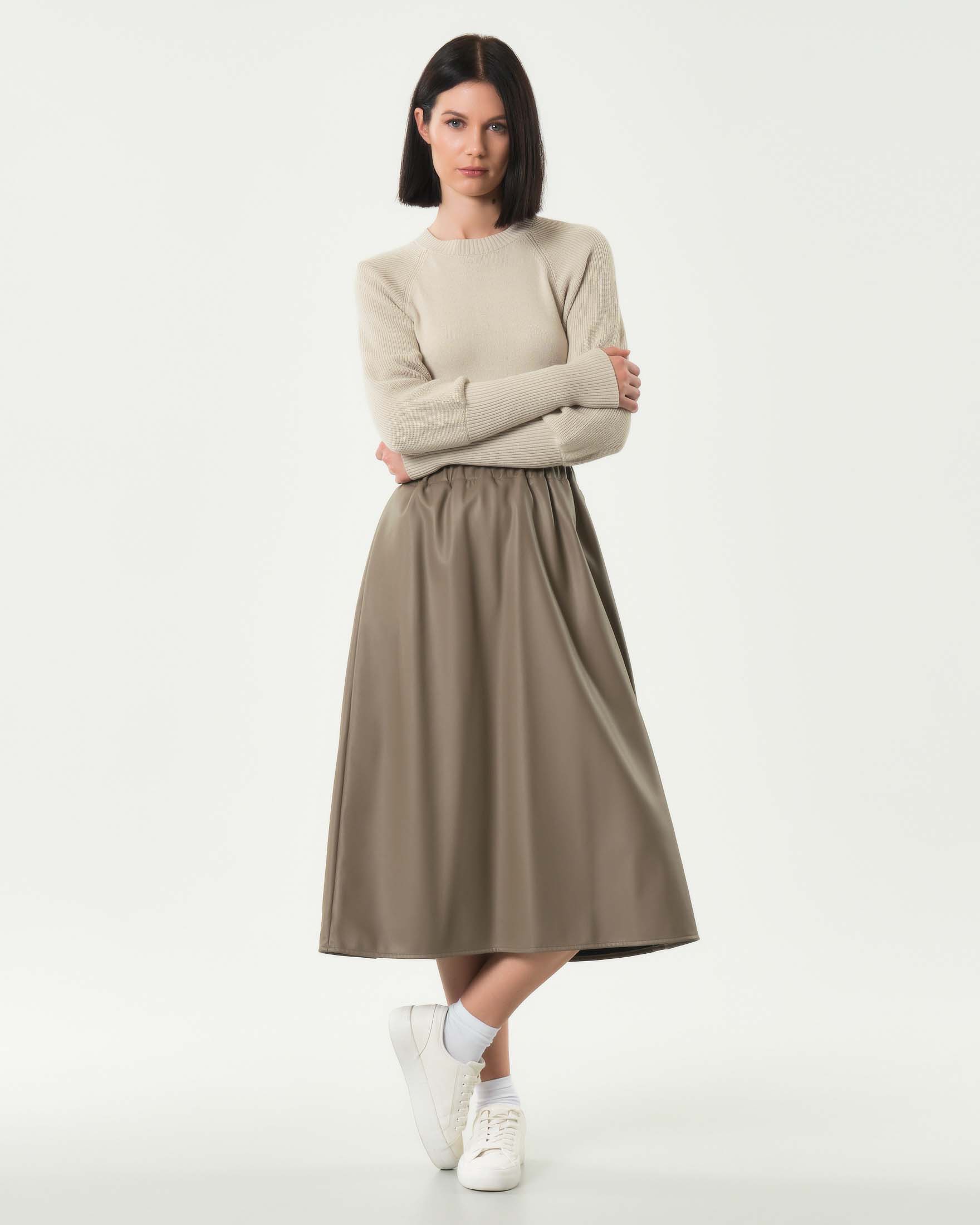 Gonna midi color khaki Armani Exchange in similpelle con elastico in vita