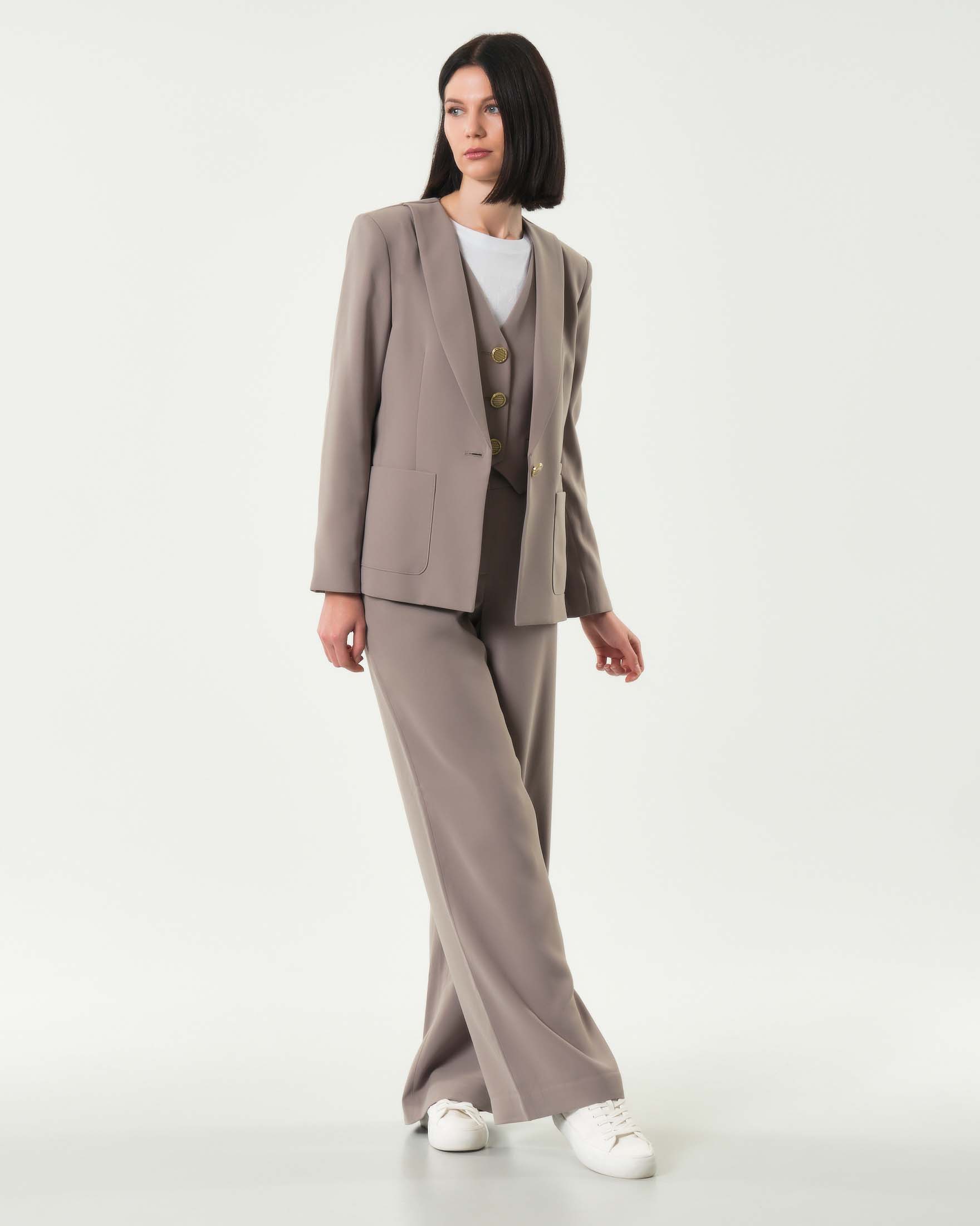 Blazer color khaki Armani Exchange in cady con tasche laterali applicate e bottone dorato di chiusura