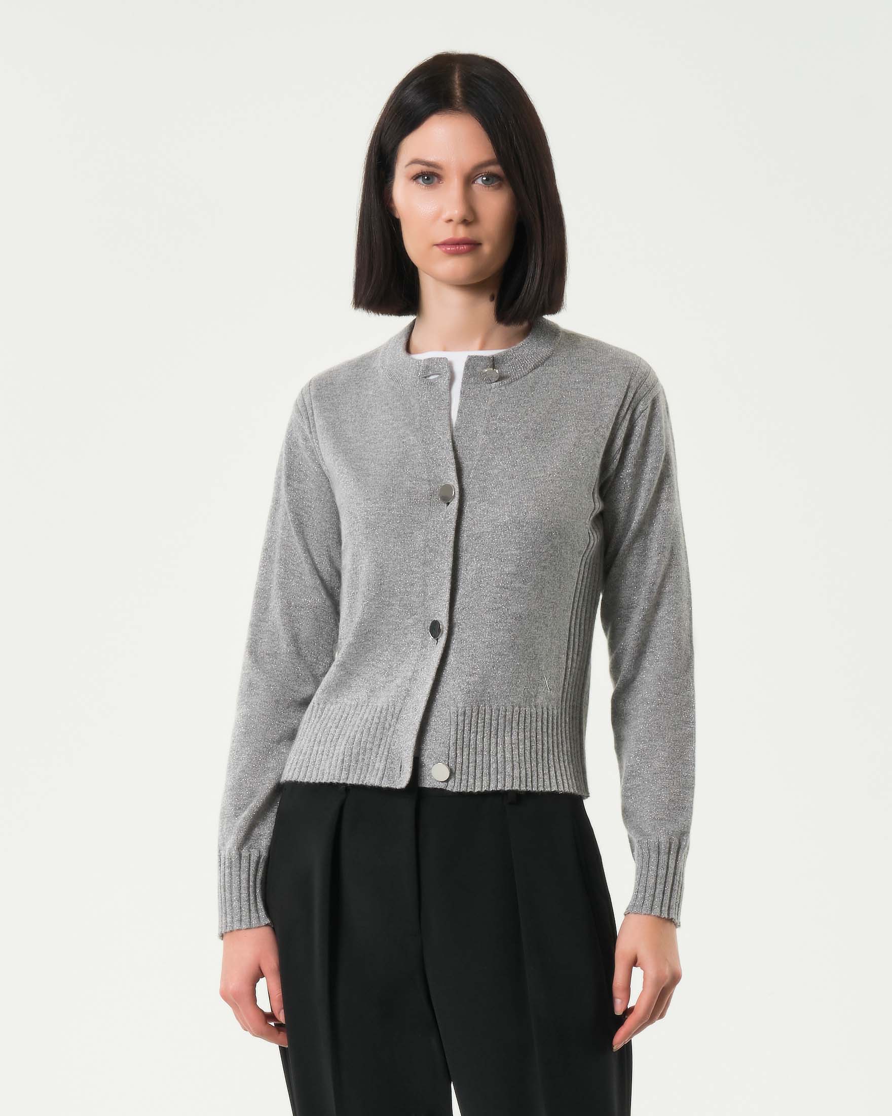 Cardigan grigio melange Armani Exchange in misto lana co inserti in lurex
