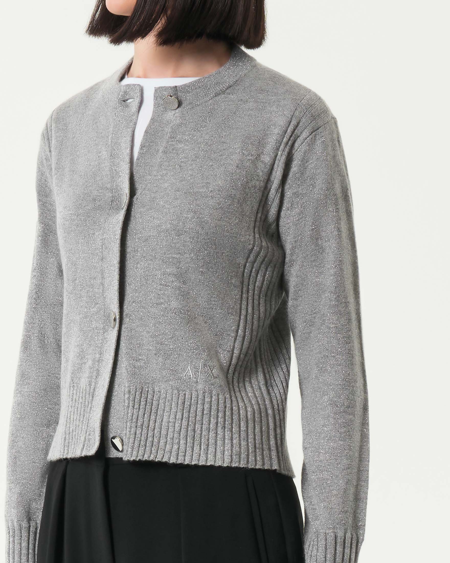 Cardigan grigio melange Armani Exchange in misto lana co inserti in lurex image