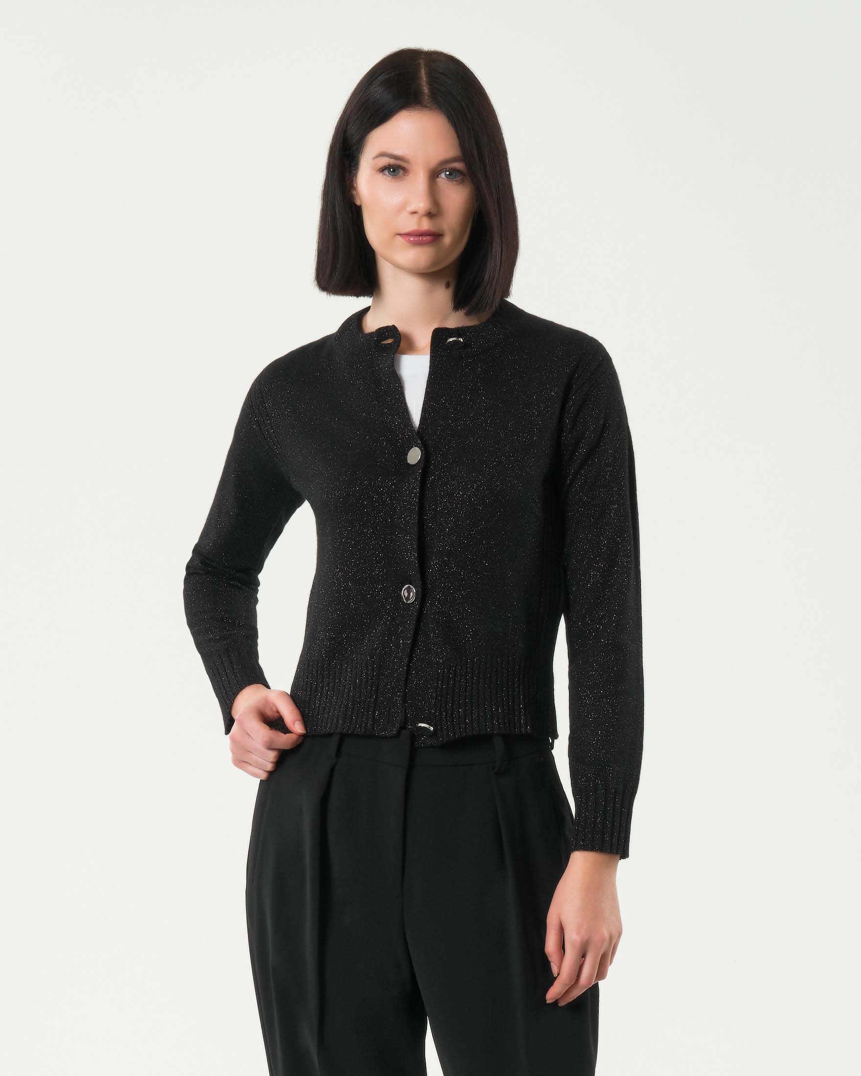 Cardigan nera Armani Exchange in misto lana co inserti in lurex