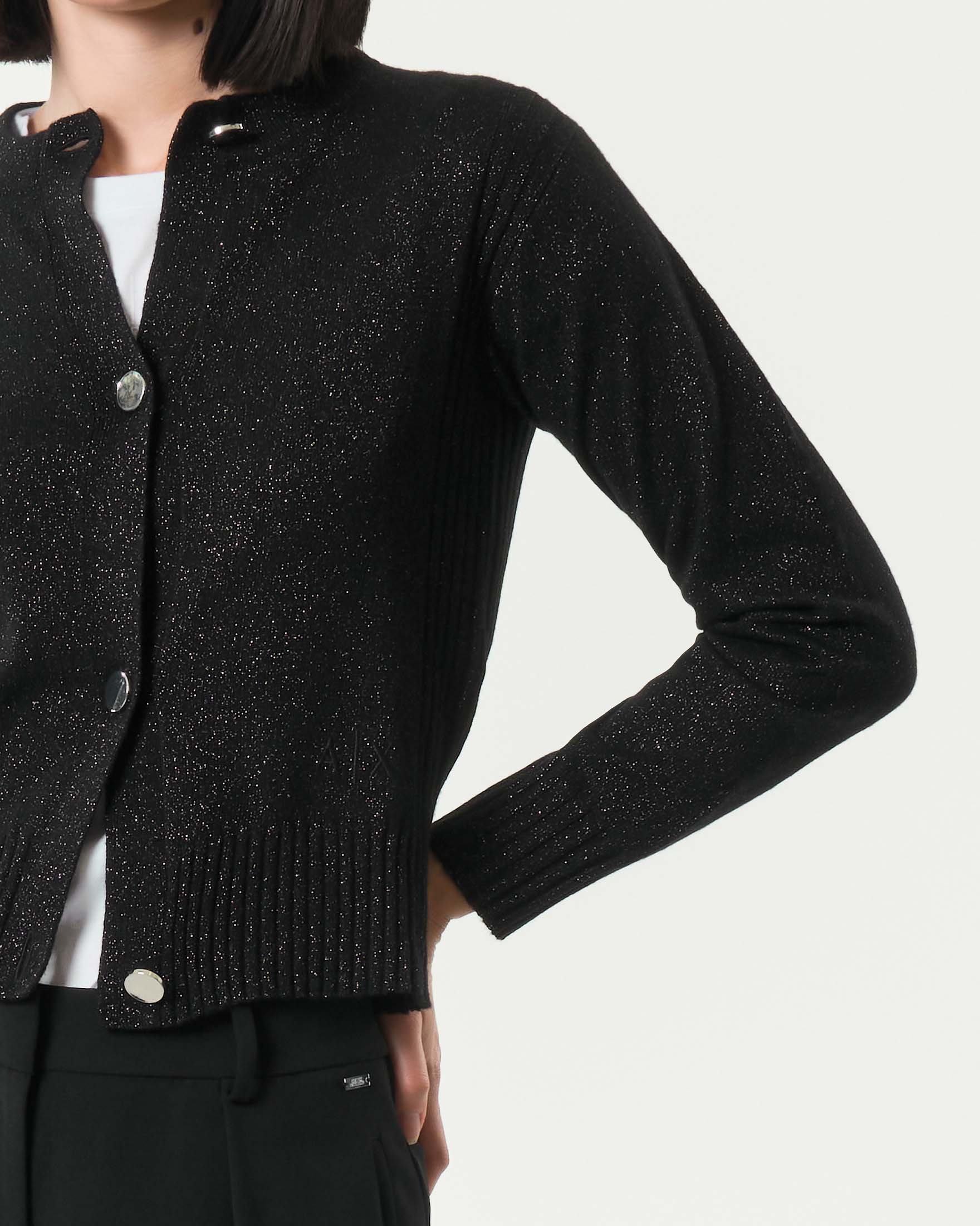 Cardigan nera Armani Exchange in misto lana co inserti in lurex image