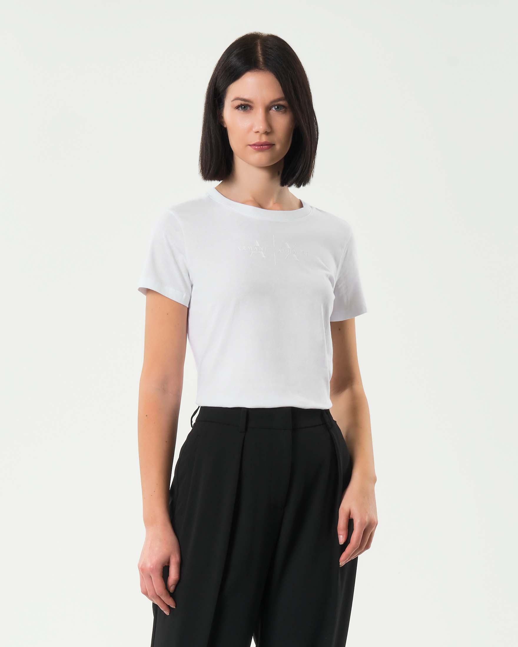 T-shirt bianca Armani Exchange in cotone con logo stampato sul petto tono su tono