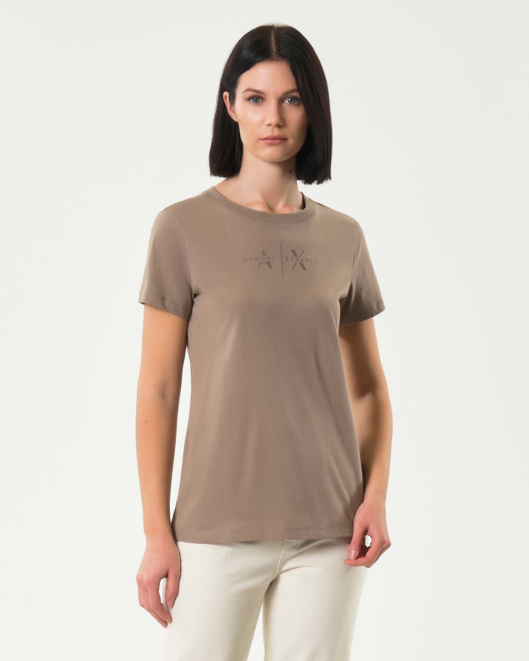 T-shirt color khaki Armani Exchange in cotone con logo stampato sul petto tono su tono