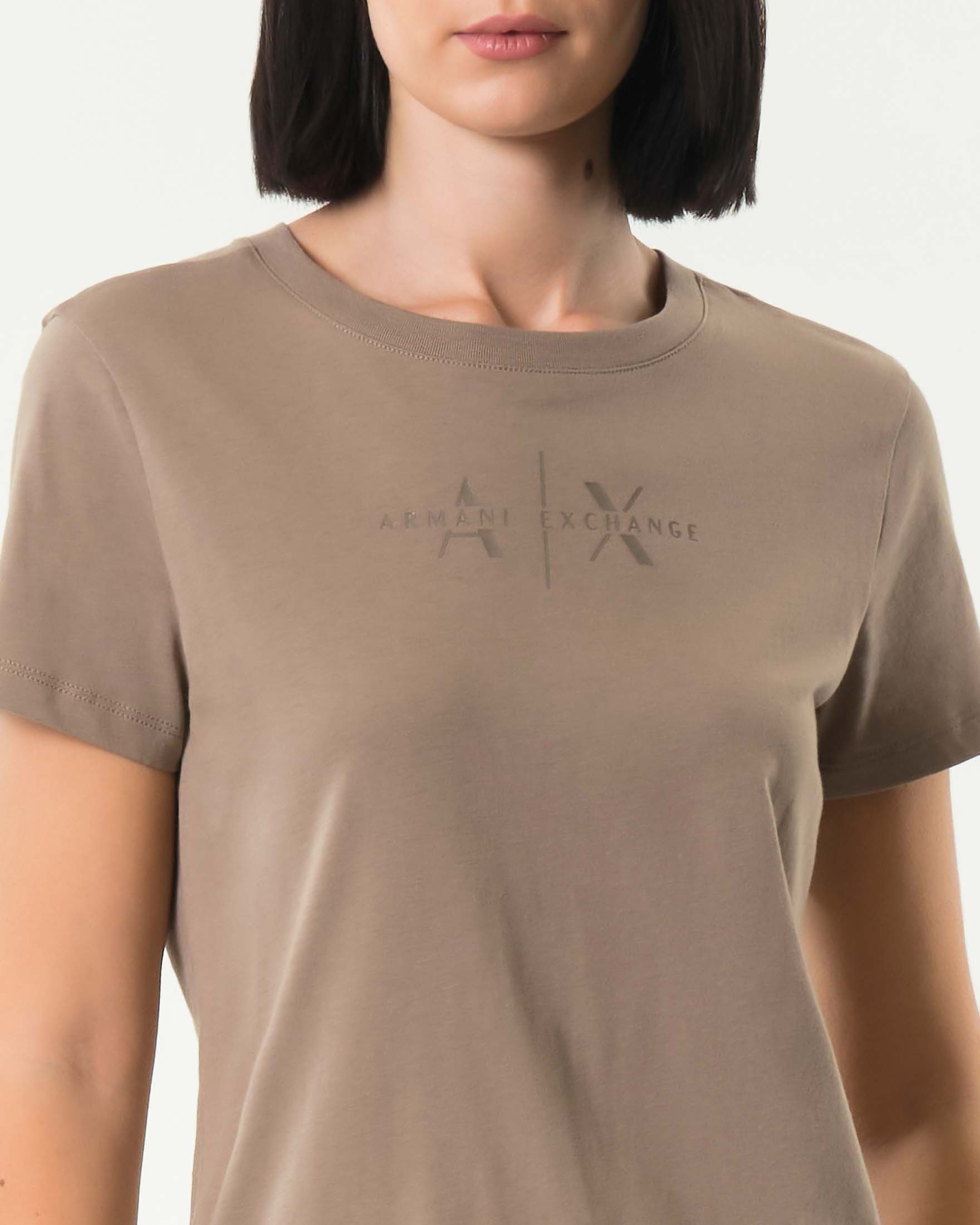 T-shirt color khaki Armani Exchange in cotone con logo stampato sul petto tono su tono image