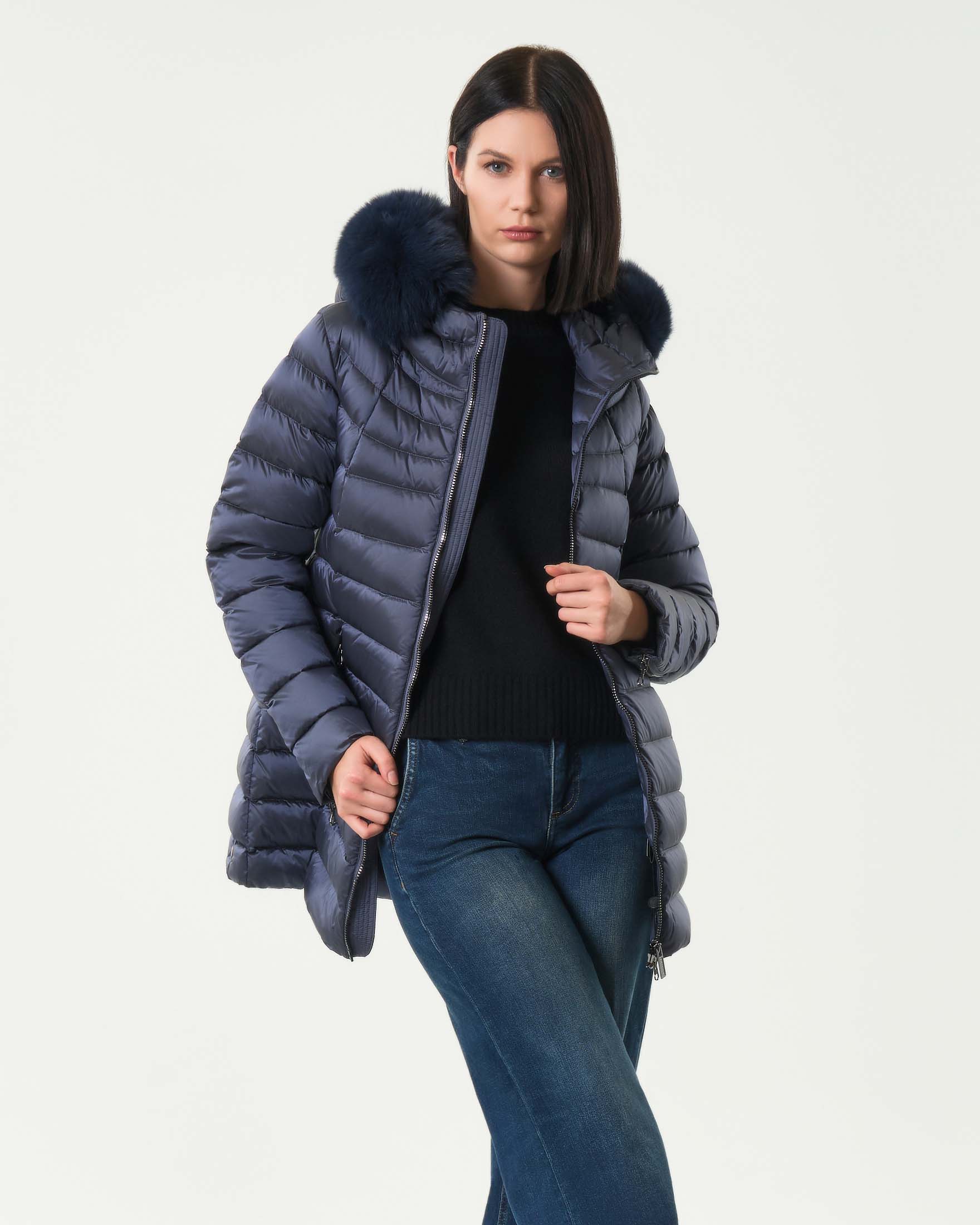 Piumino color avio Colmar Originals con bordatura in pelliccia di volpe sul cappuccio